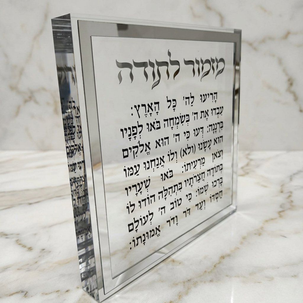 מזמור לתודה בלוק אקריליק מסגרת כסף — יודאיקה — מלאכת כהן