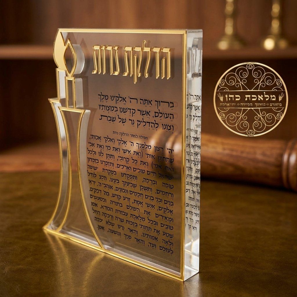הדלקת נרות אקריליק בלוק עם עיצוב נרות מובלטים זהב 23X20 ס"מ — יודאיקה — מלאכת כהן