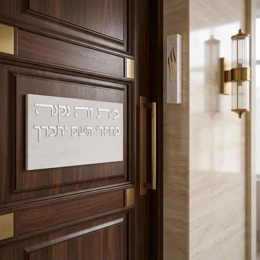 סט שלט לכניסה + מזוזה מפולימר בטון בהיר 15 סמ