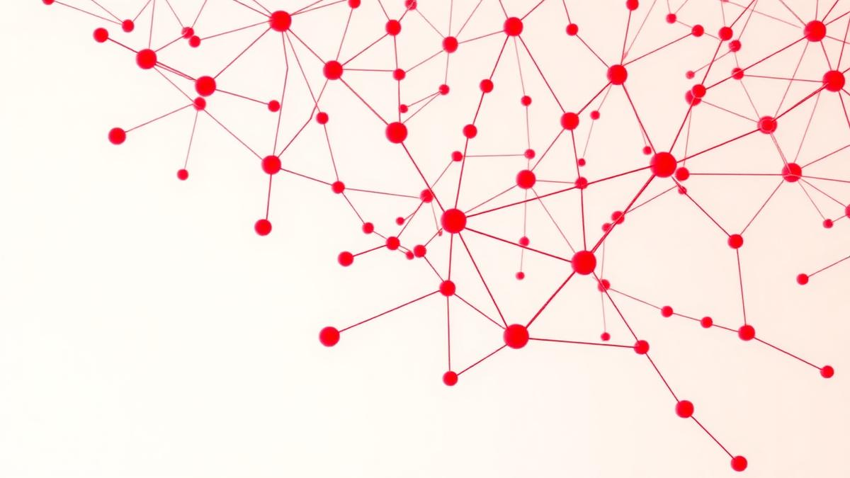 Glowing crimson network of connected nodes representing embedding vectors and hybrid search indexes