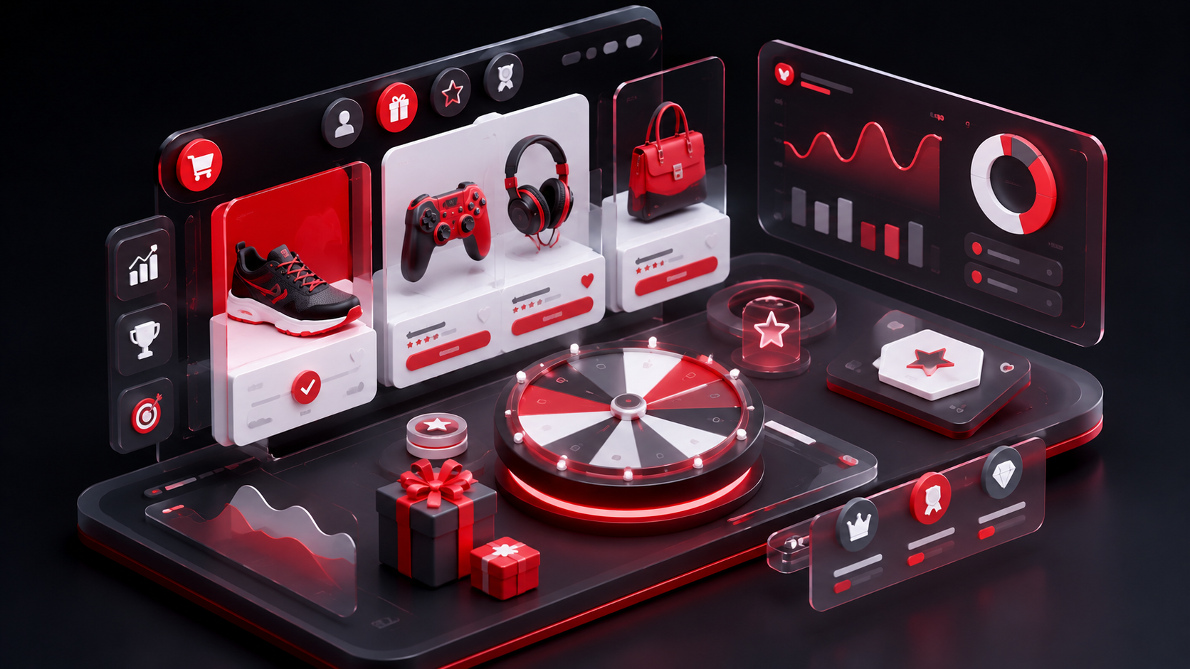 Temu Clone E-commerce Platform showcase displaying product grid, responsive mobile view, and interactive lucky wheel gamification interface