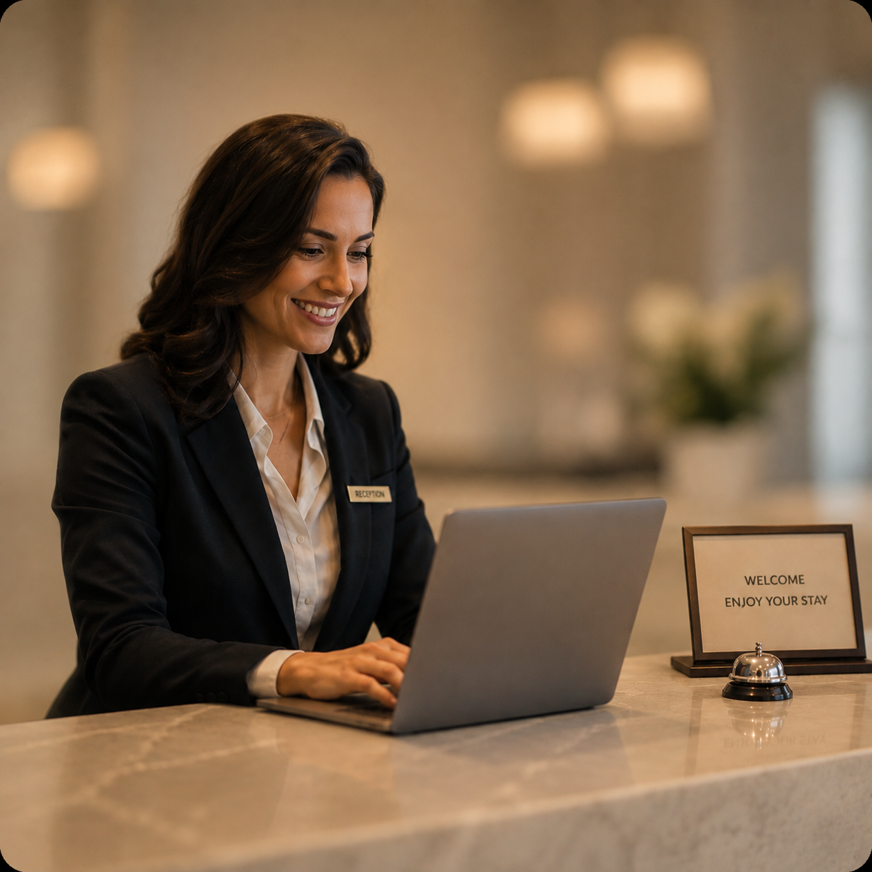 Happy hotel man woman
