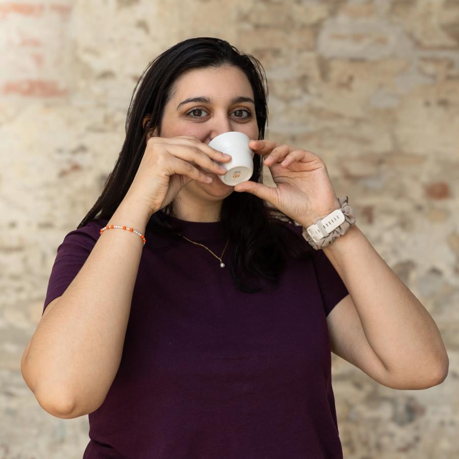 Sofia Scura at Faundit with coffee