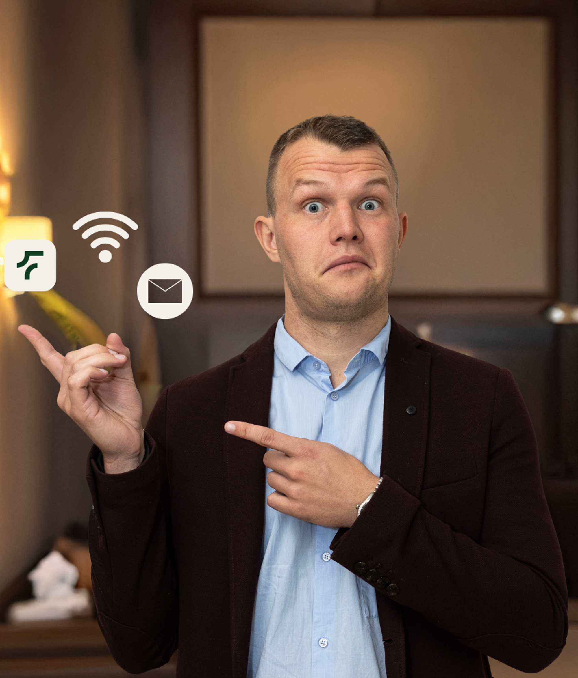 Man pointing at widgets