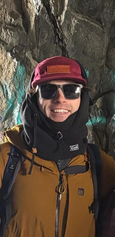 Graham Ramiza in sunglasses and a winter hood
