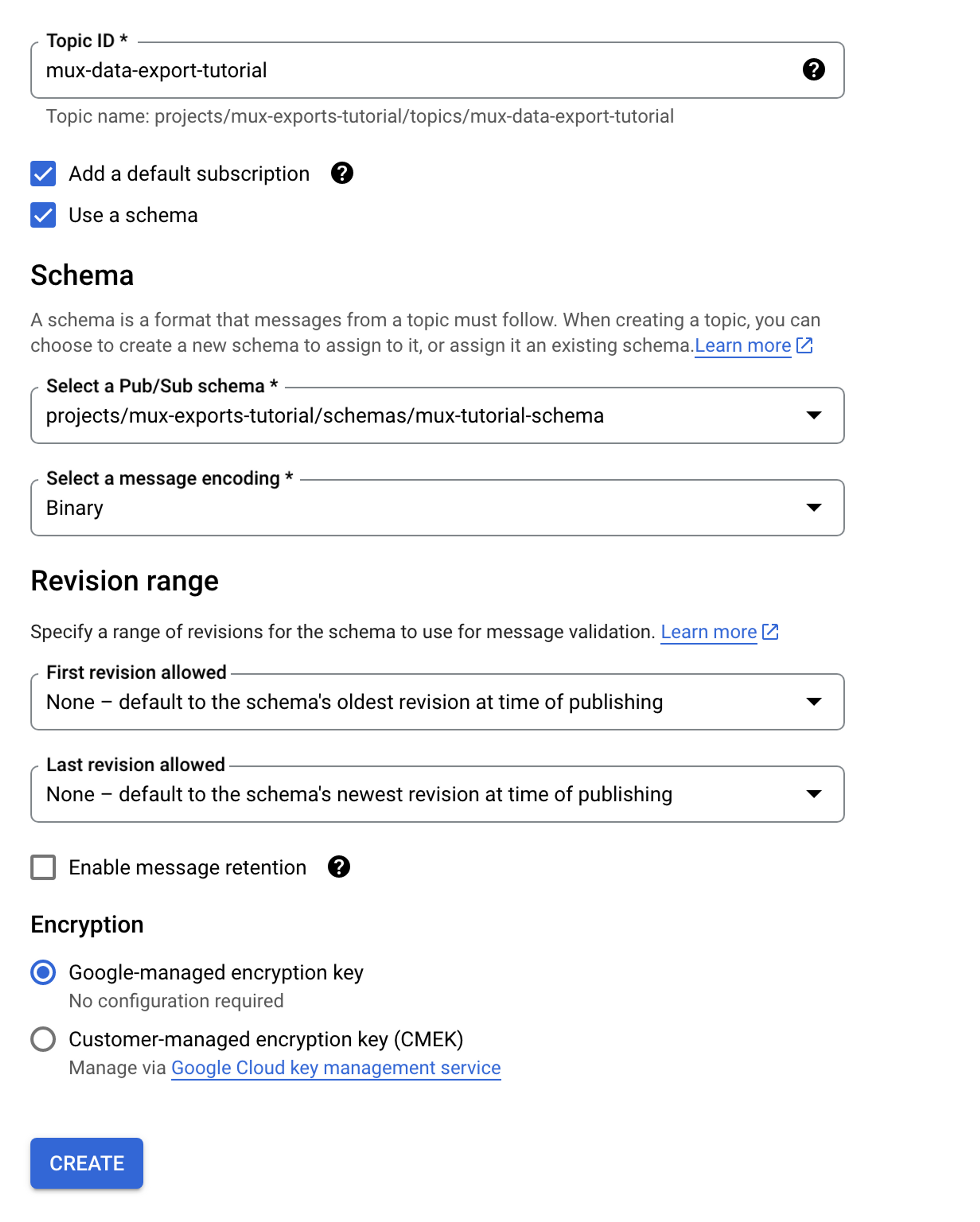 A screenshot of the "New topic" form prefilled with the values described above.