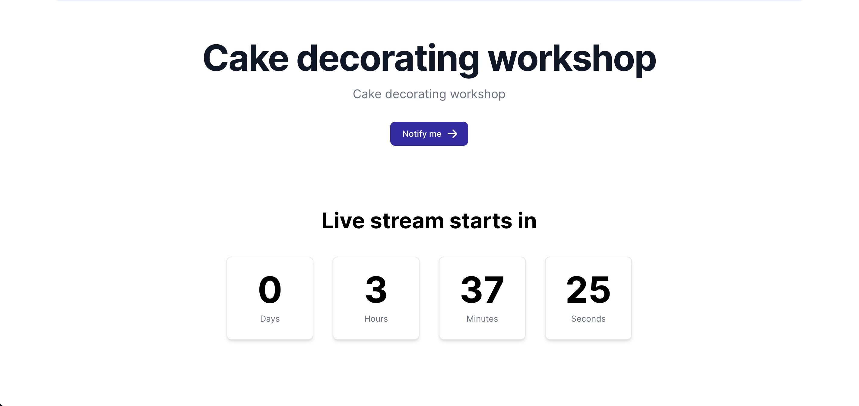 Example of countdown timer before the start of a live event