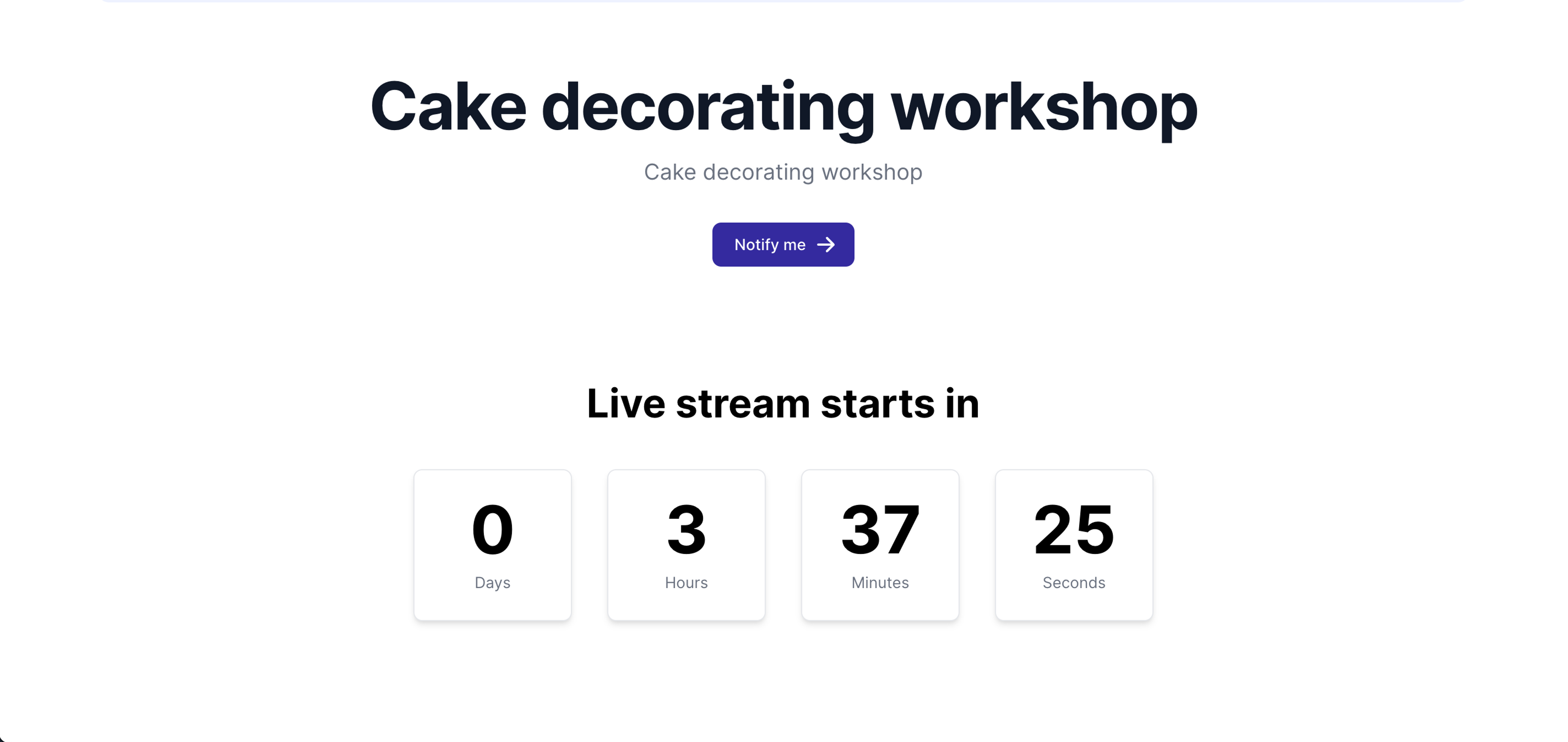 Example of countdown timer before the start of a live event
