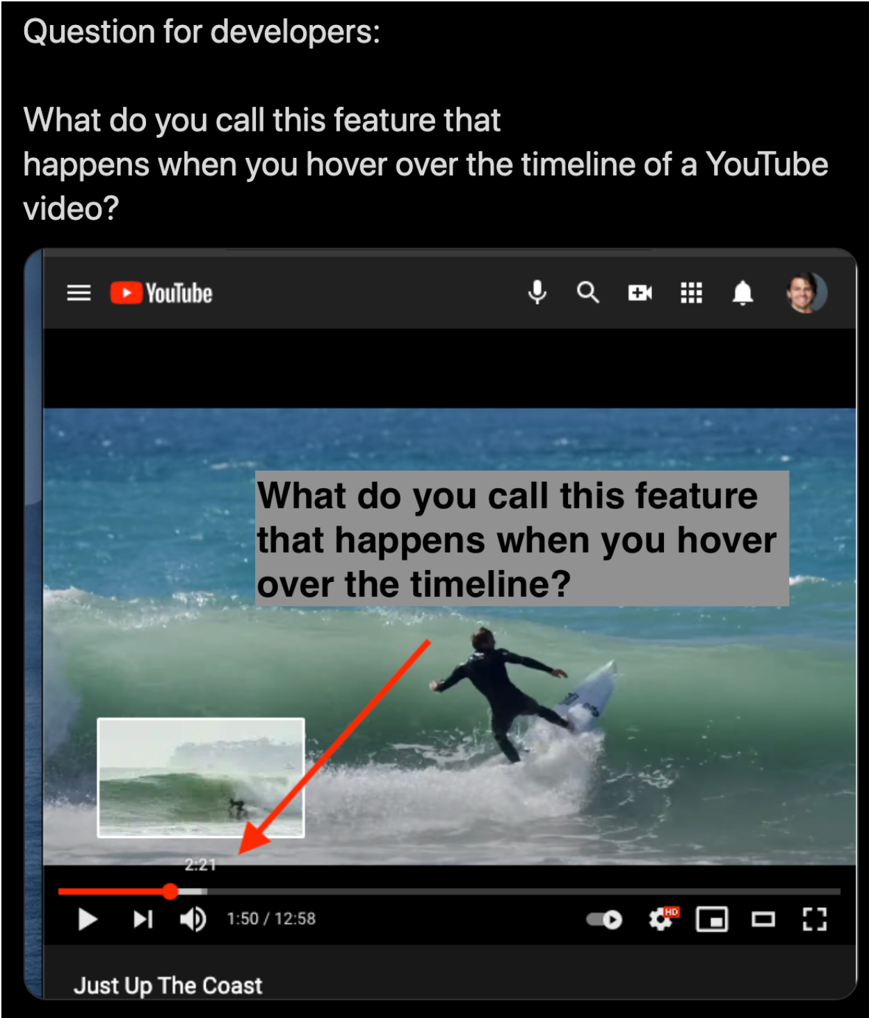 Timeline hover preview YouTube