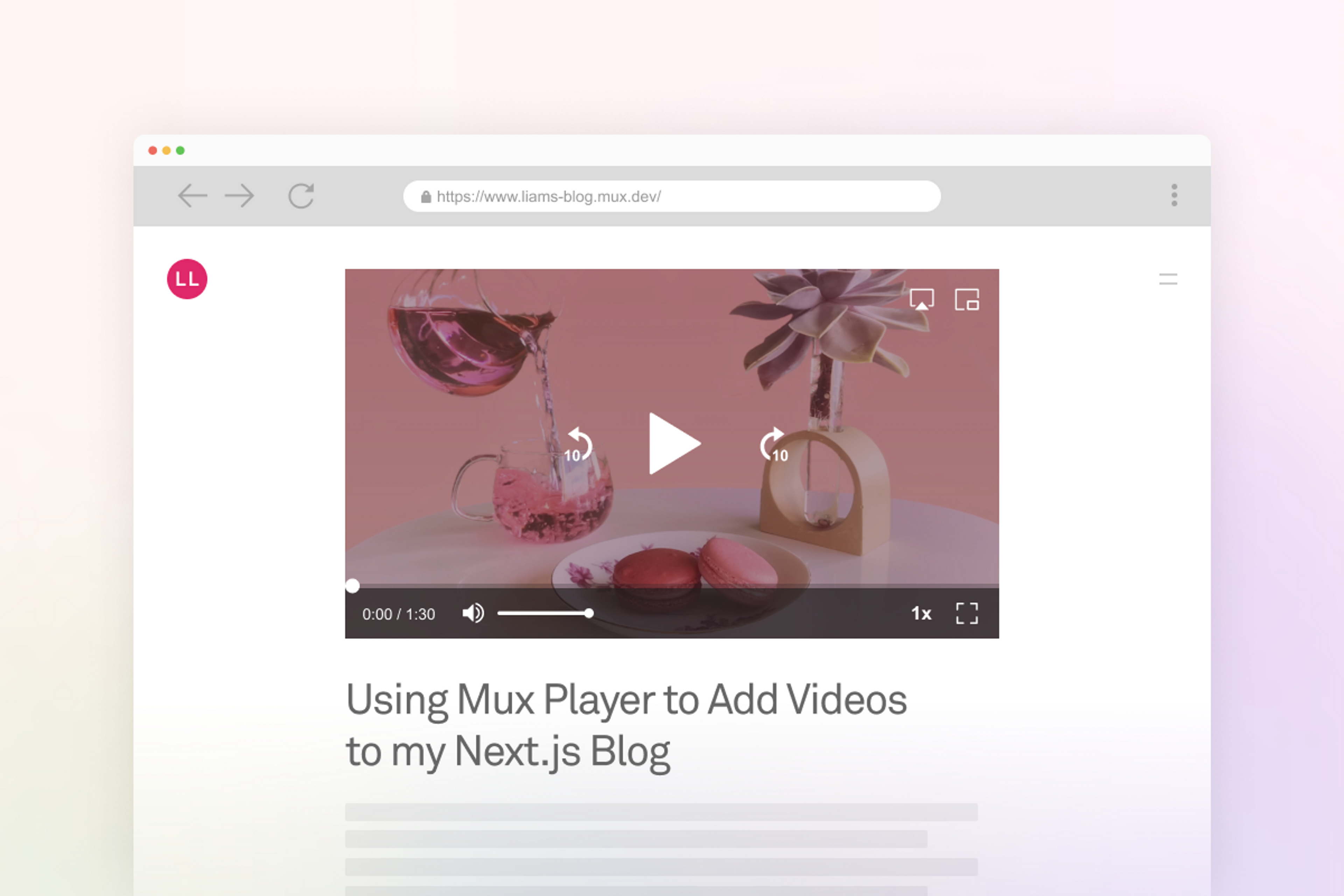 A screenshot of a Next.js blog with Mux Player on it. Blogception.