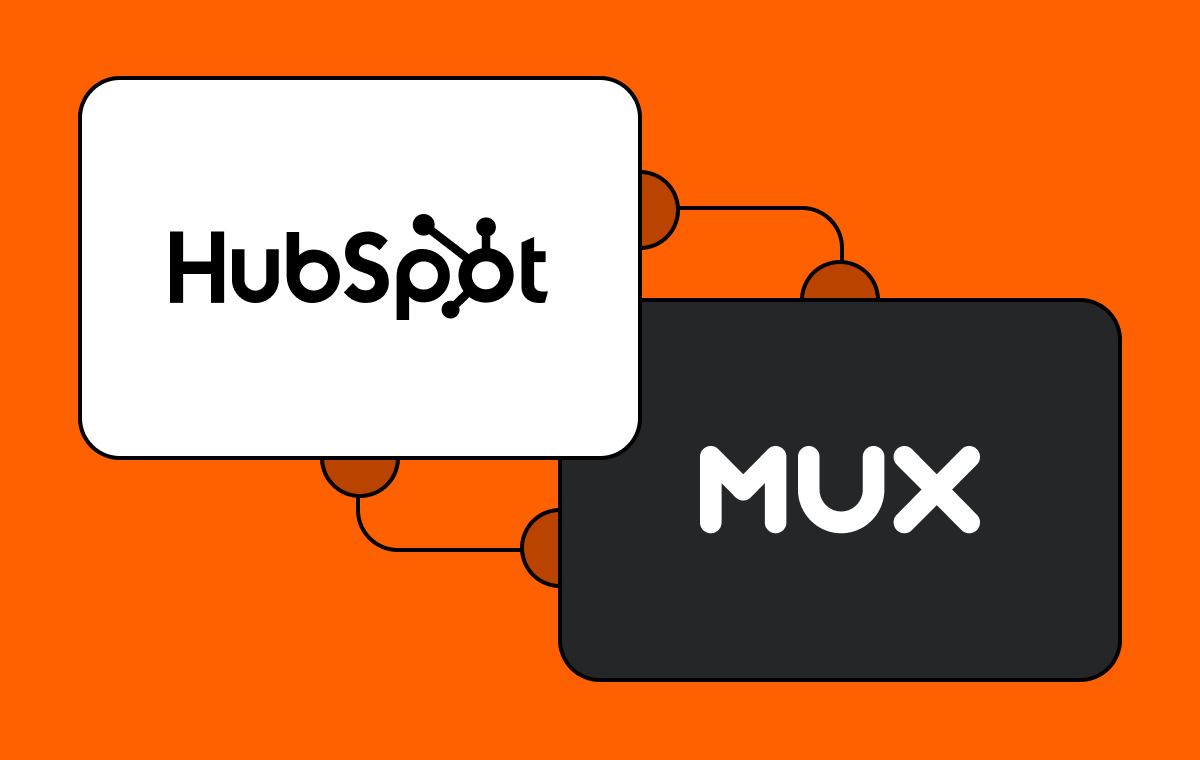 HubSpot and Mux logos connected by a node diagram on an orange background.