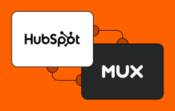 HubSpot and Mux logos connected by a node diagram on an orange background.