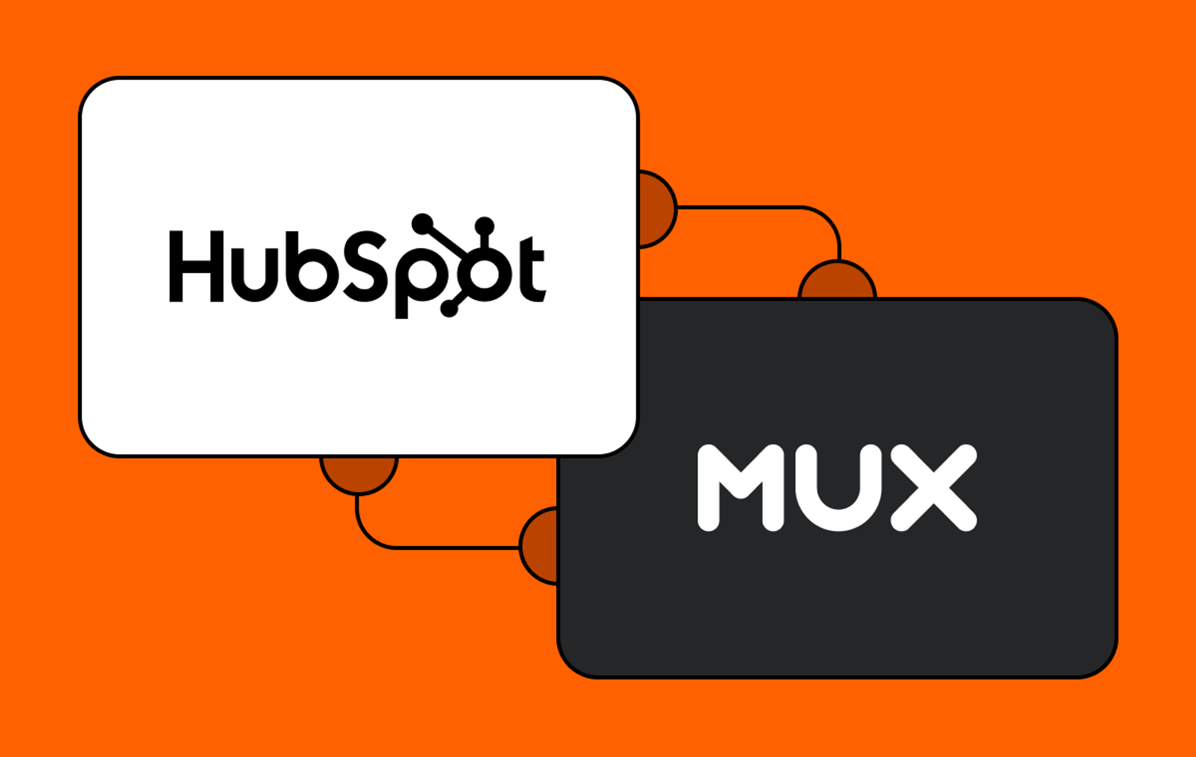 HubSpot and Mux logos connected by a node diagram on an orange background.