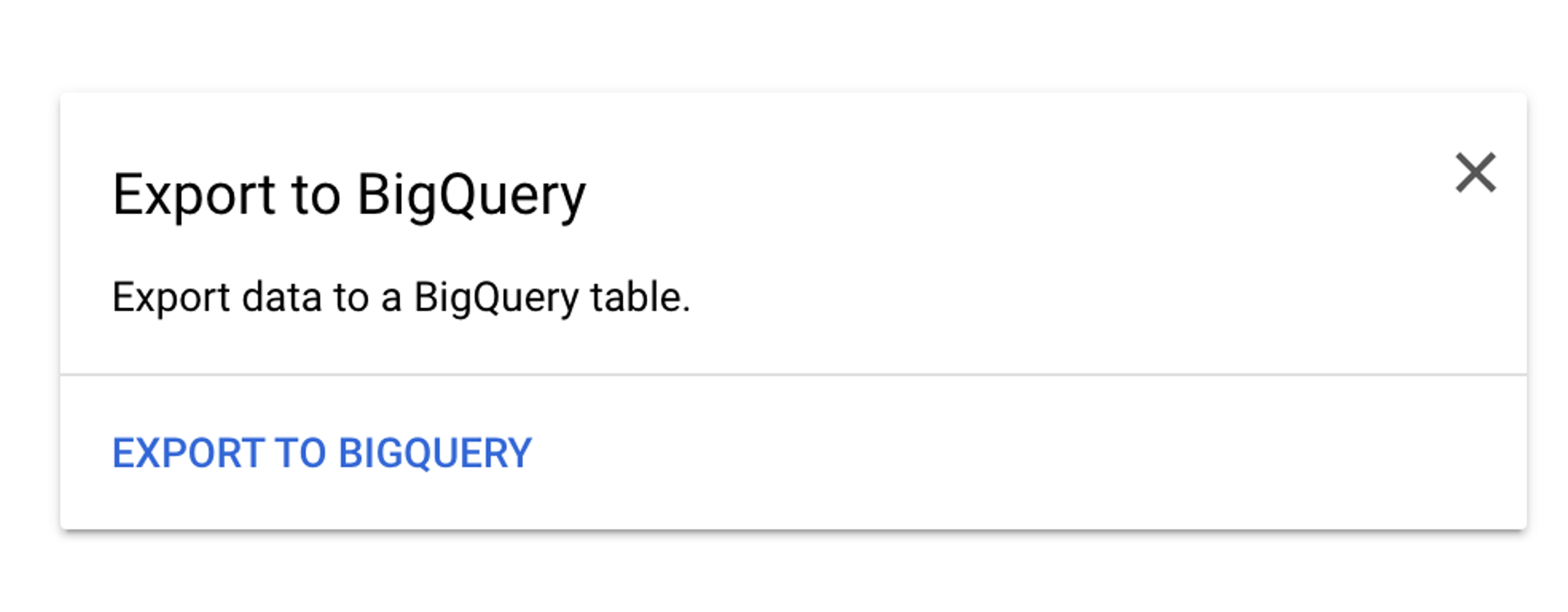 A screenshot of a section containing a button labeled "Export to BigQuery"
