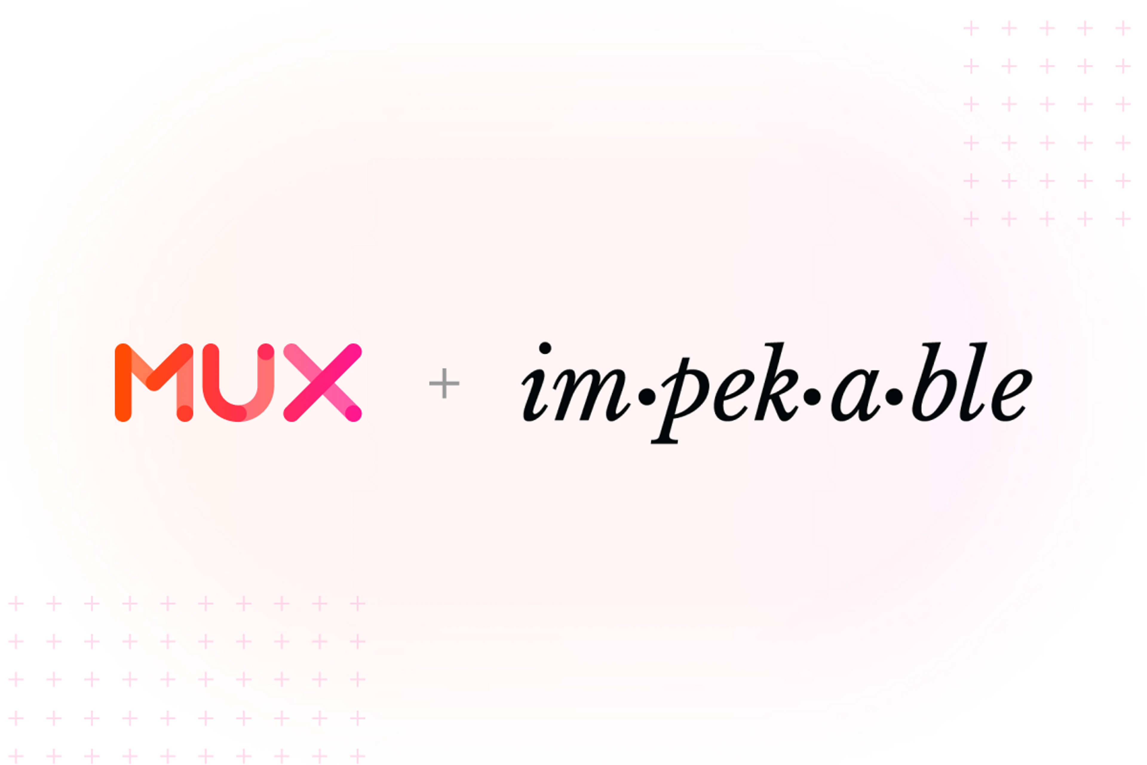 an image of mux and impekable logos on a pink and white background
