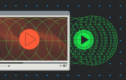 Illustration of a video player transforming into a matrix of numerical arrays, representing video as machine-readable data