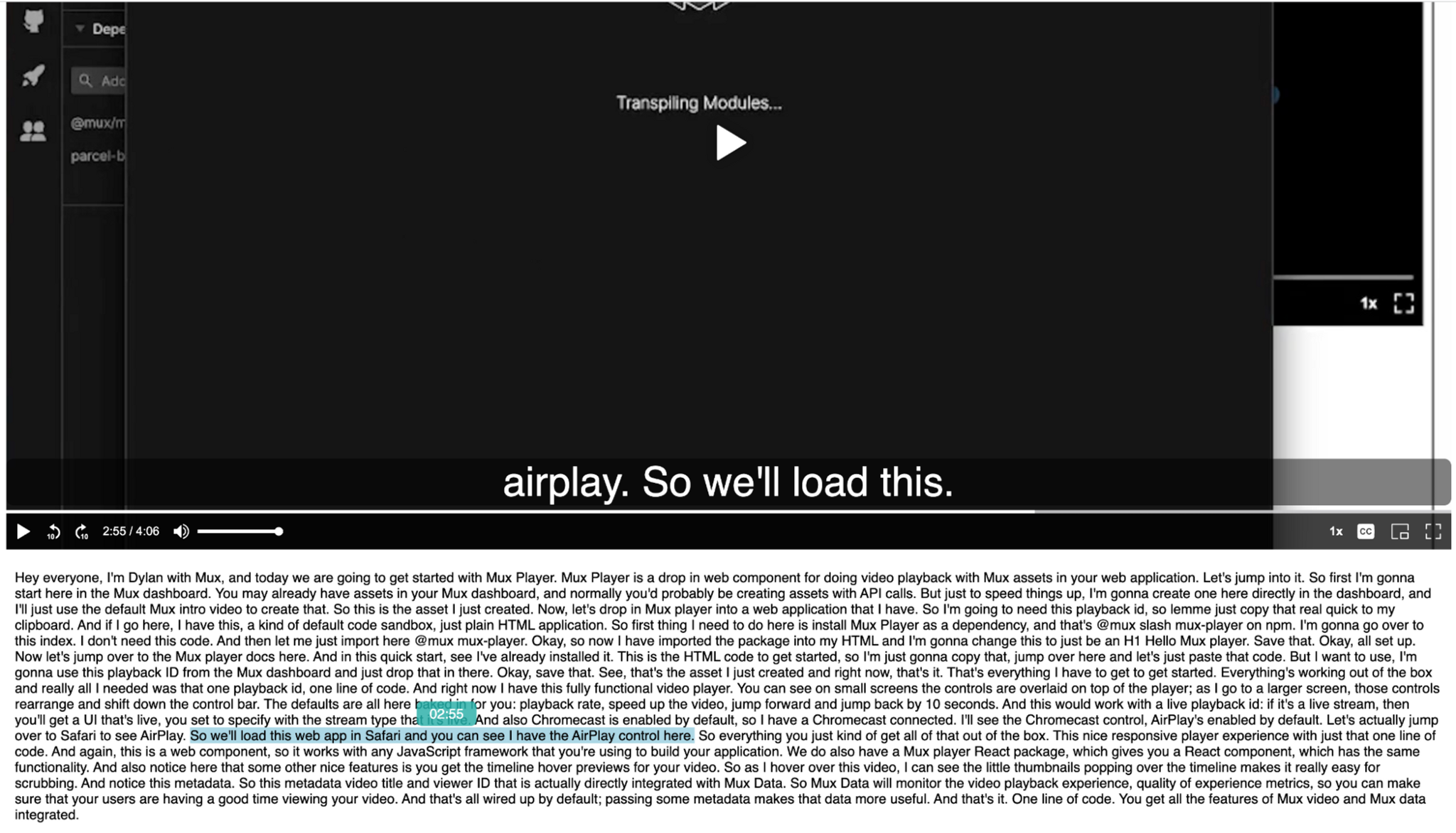 Accessible Video Transcript. Example Build an interactive video transcript with Mux Player CuePoints | Mux