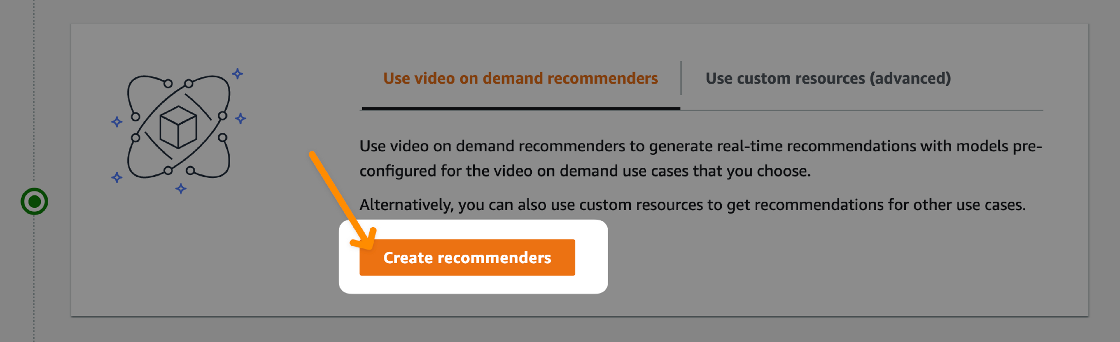 A screenshot of a button in the AWS console that reads "Create recommenders"
