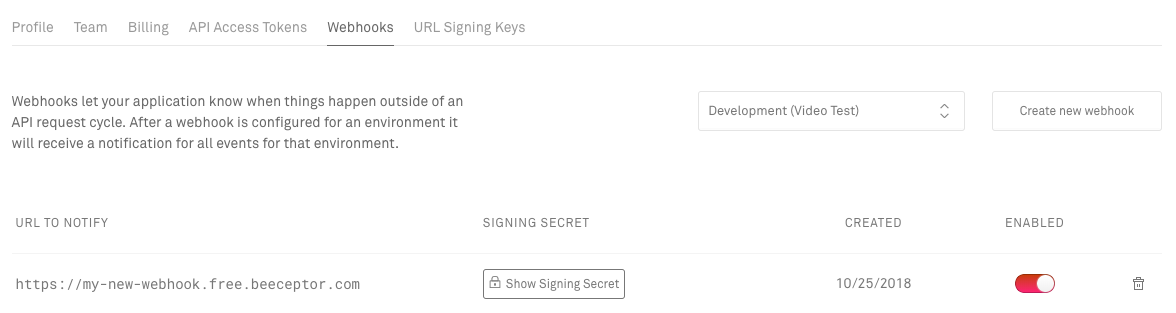 Unique signing secret on each webhook you create