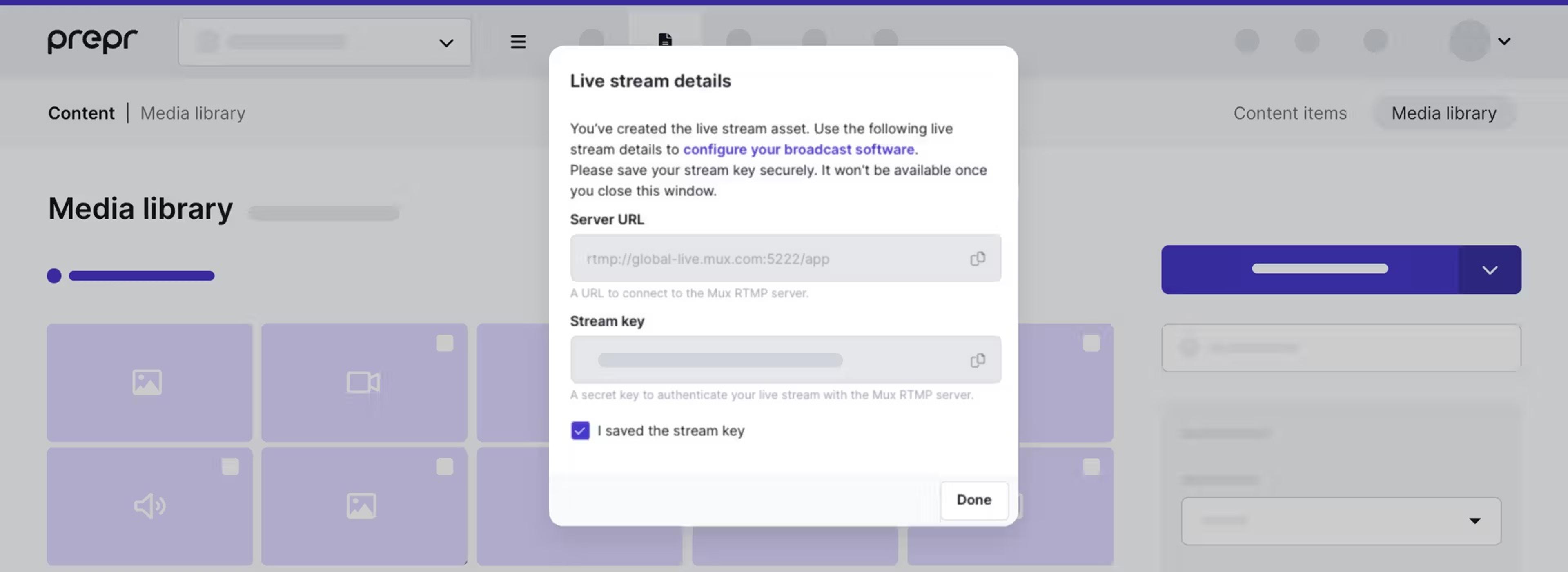Step 1.3: Copy the Server URL and Stream key