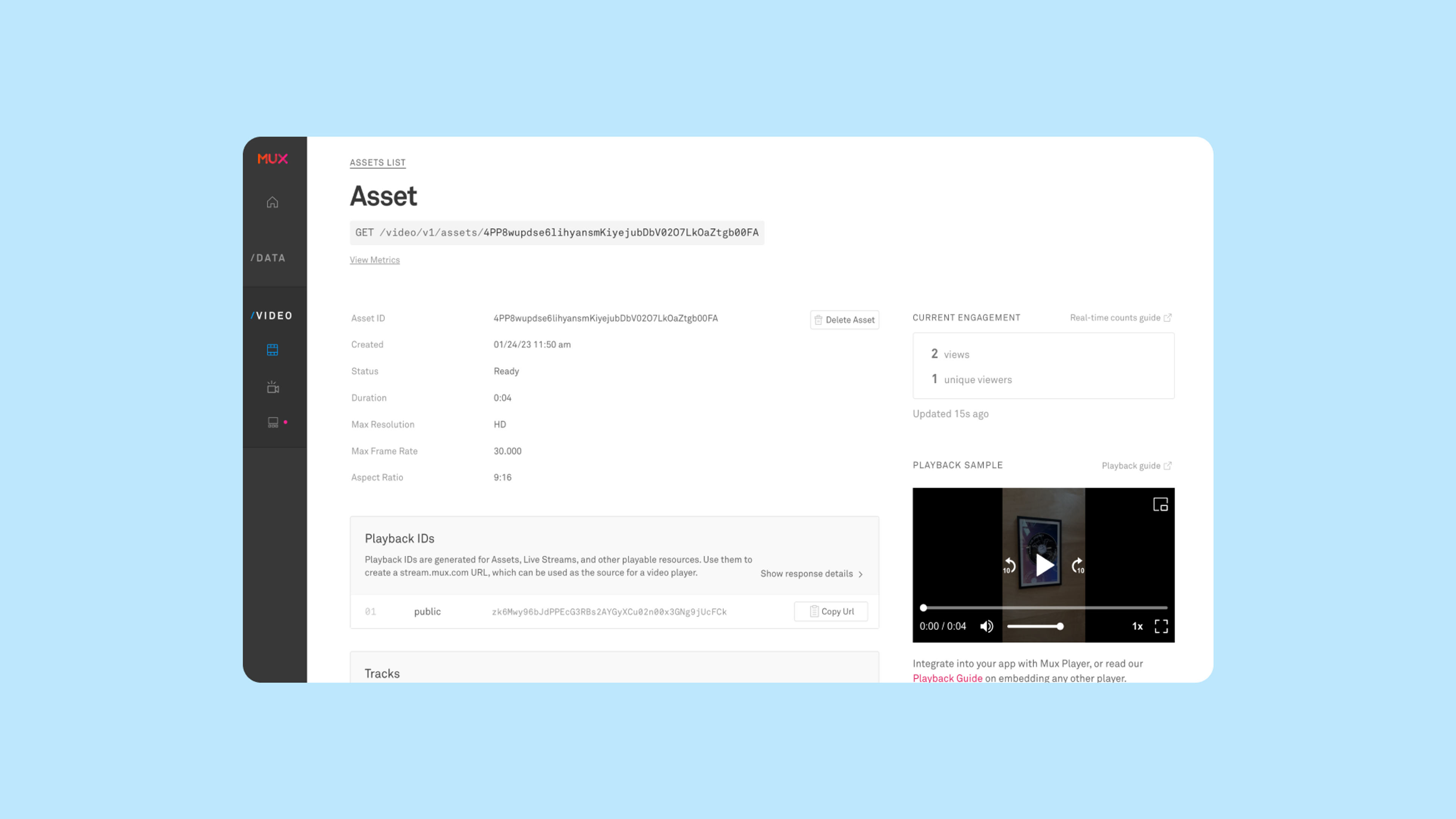 Mux Dashboard Asset view