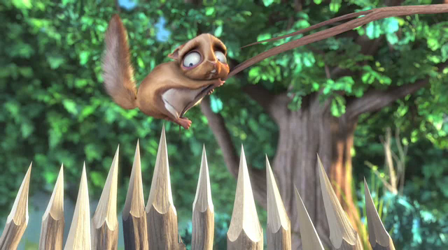 animated squirrel being attacked with sticks