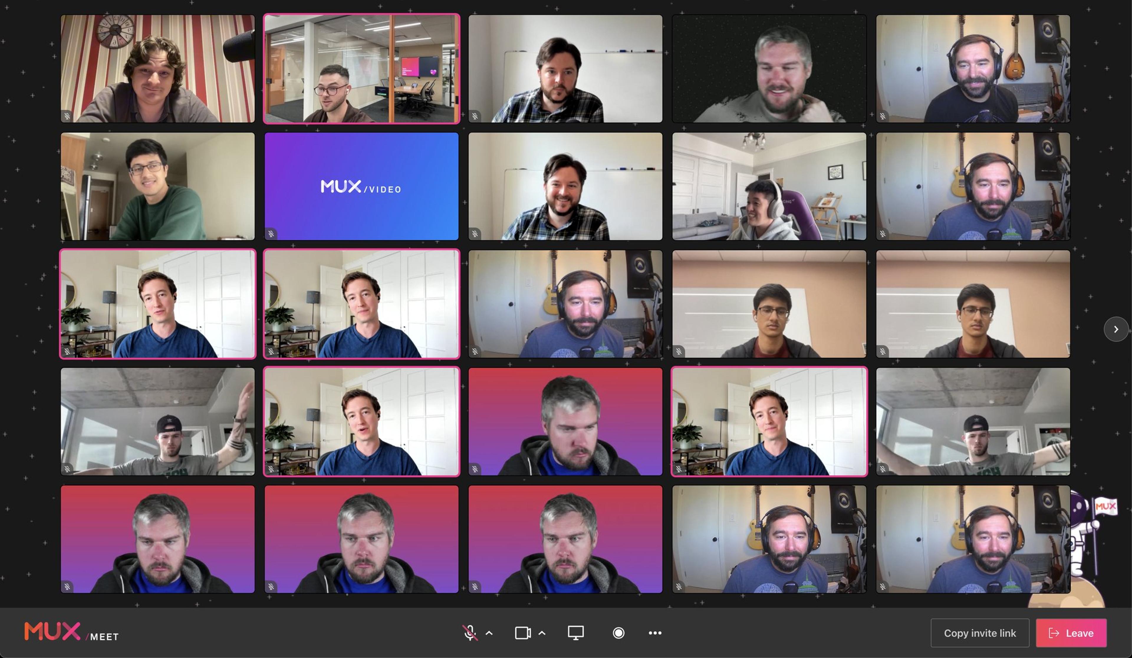 A screenshot of a real-time video call with many participants