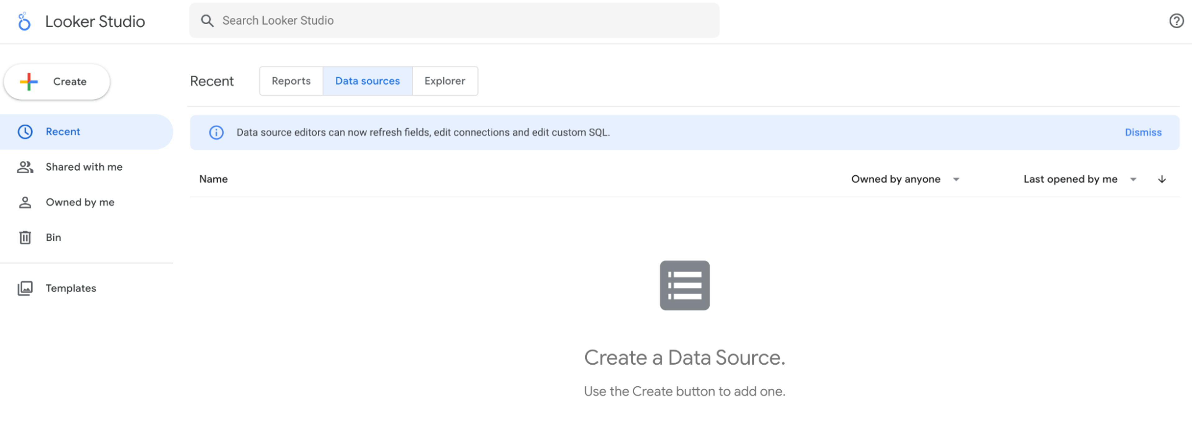 A screenshot of Looker Studio dashboard. The "Data sources" tab is selected.