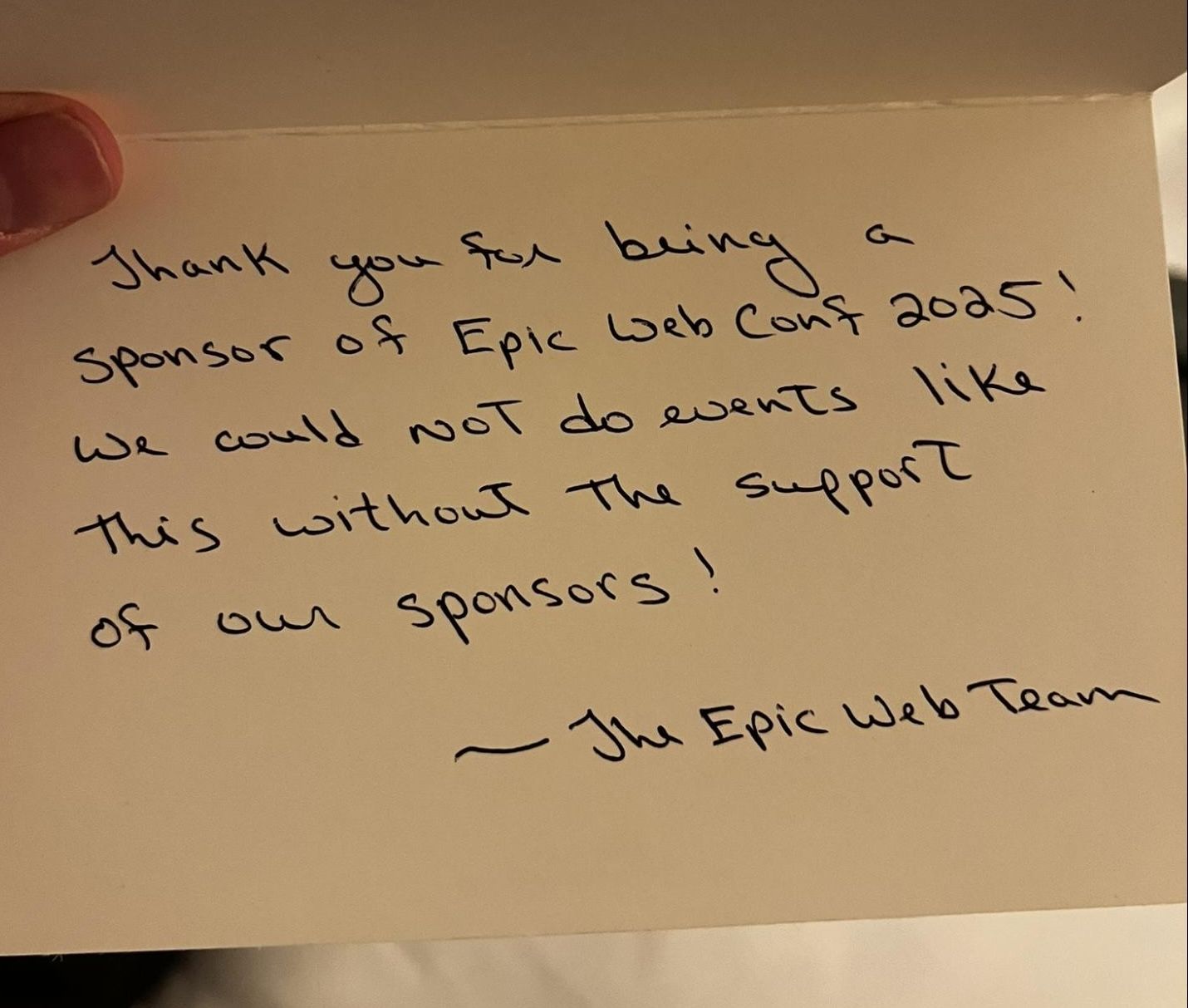 A thank you for sponsoring note, written by the Epic Web Team.