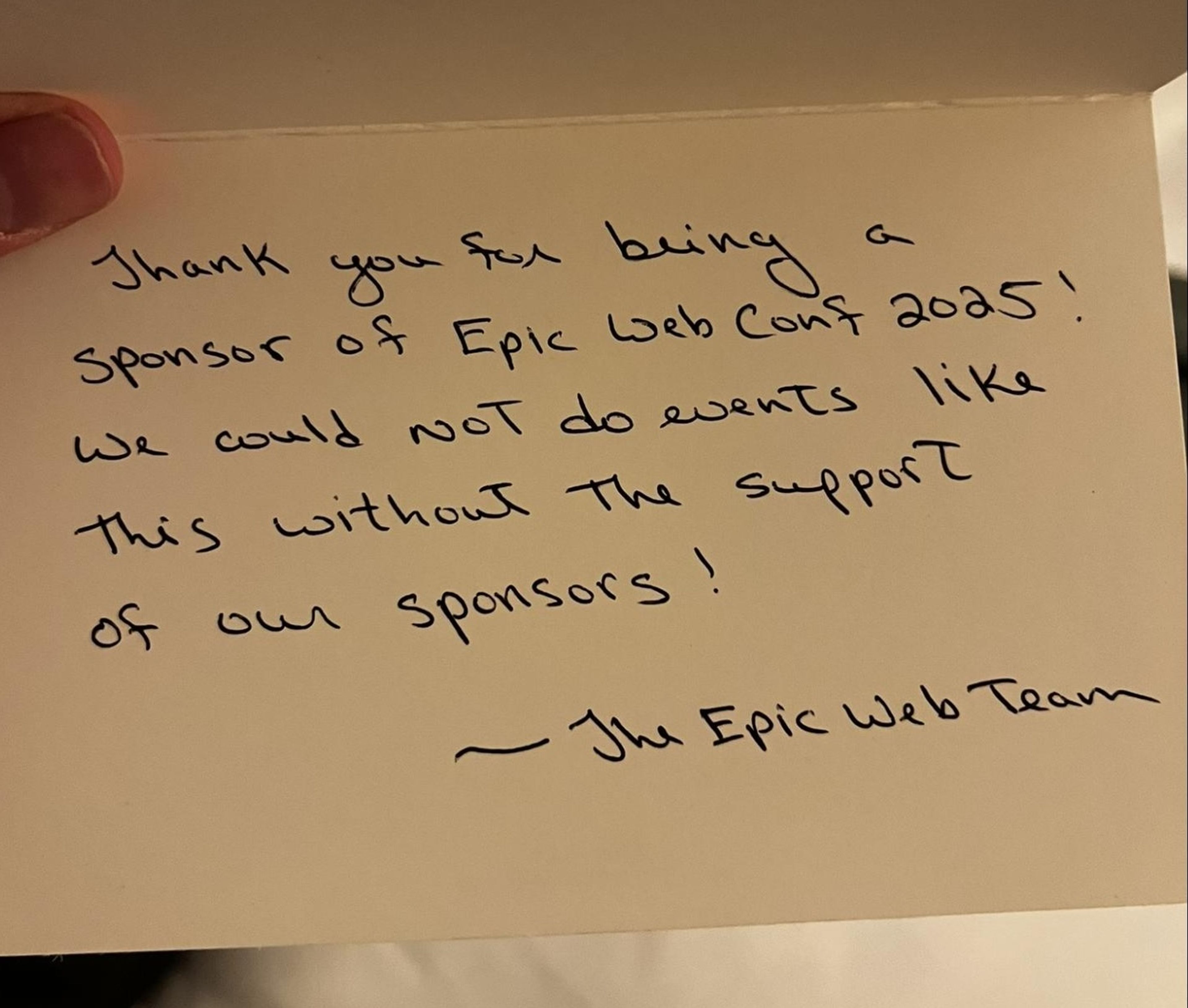 A thank you for sponsoring note, written by the Epic Web Team.