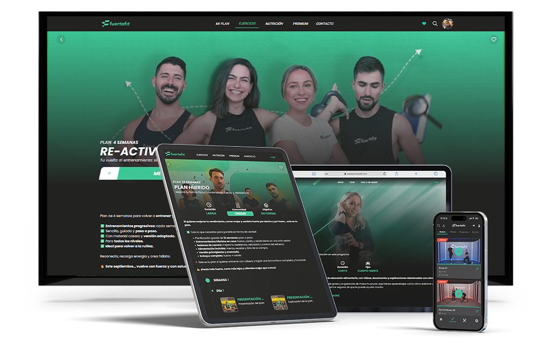 Fuertafit across devices, including tablet, laptop, phone