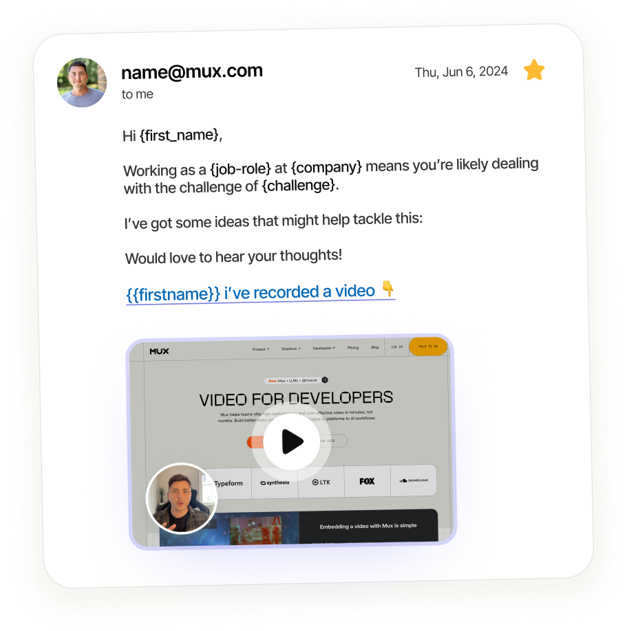 Sales outreach email with embedded video 