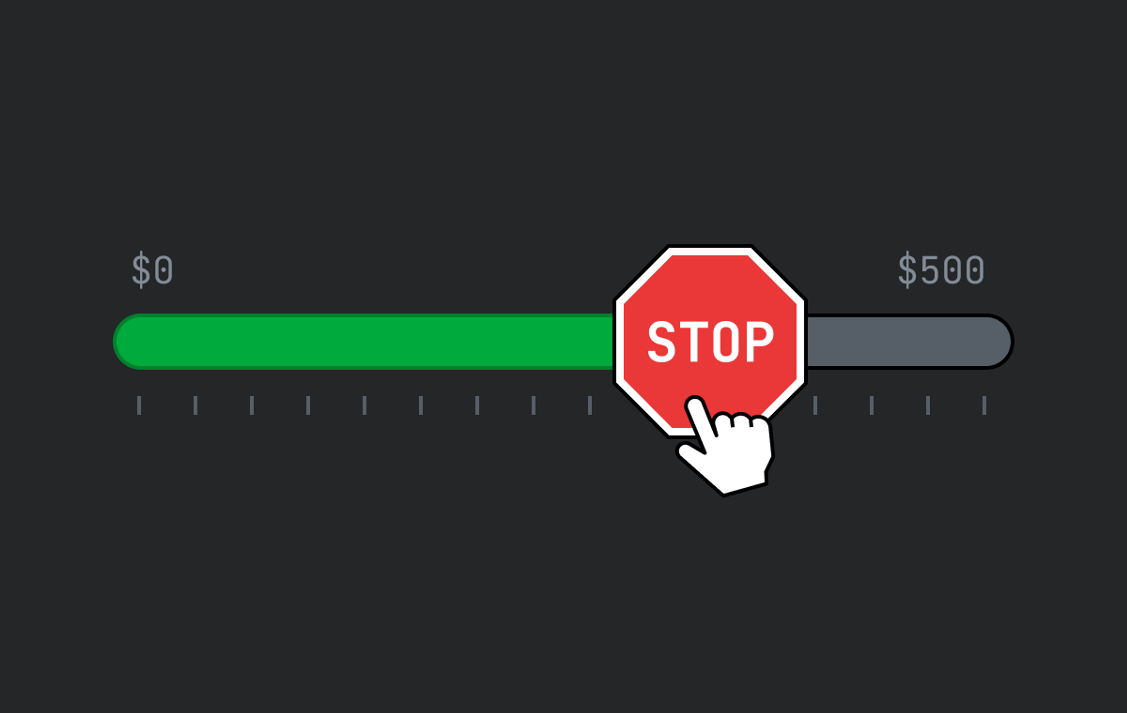 A slider going from $0 to $500 with a stop sign and part way through the slider. To the left of the stop sign, the bar is green, to the right, it's grey.
