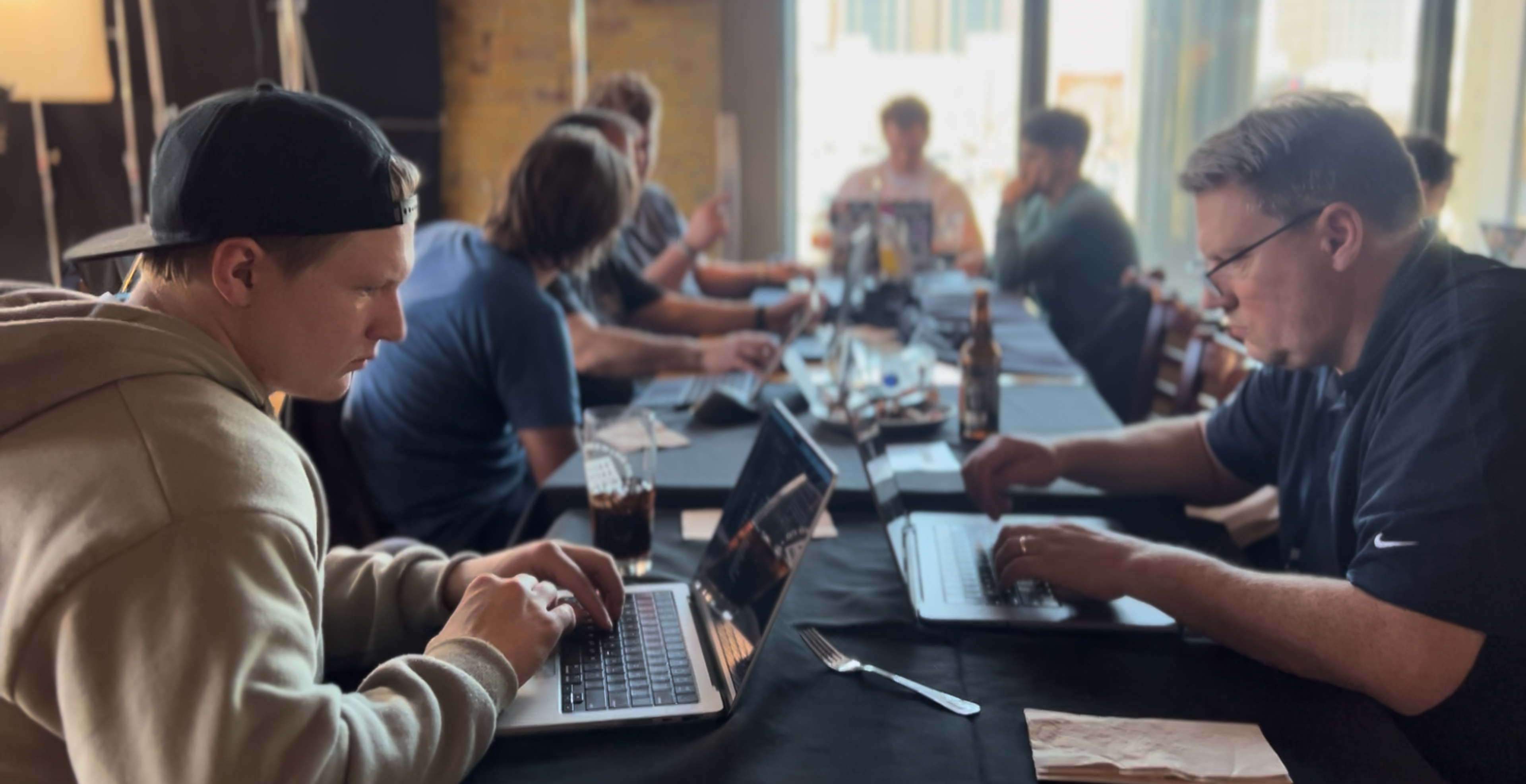 A photo showing participant developers at the Mux Hackathon at Epic Web Conf