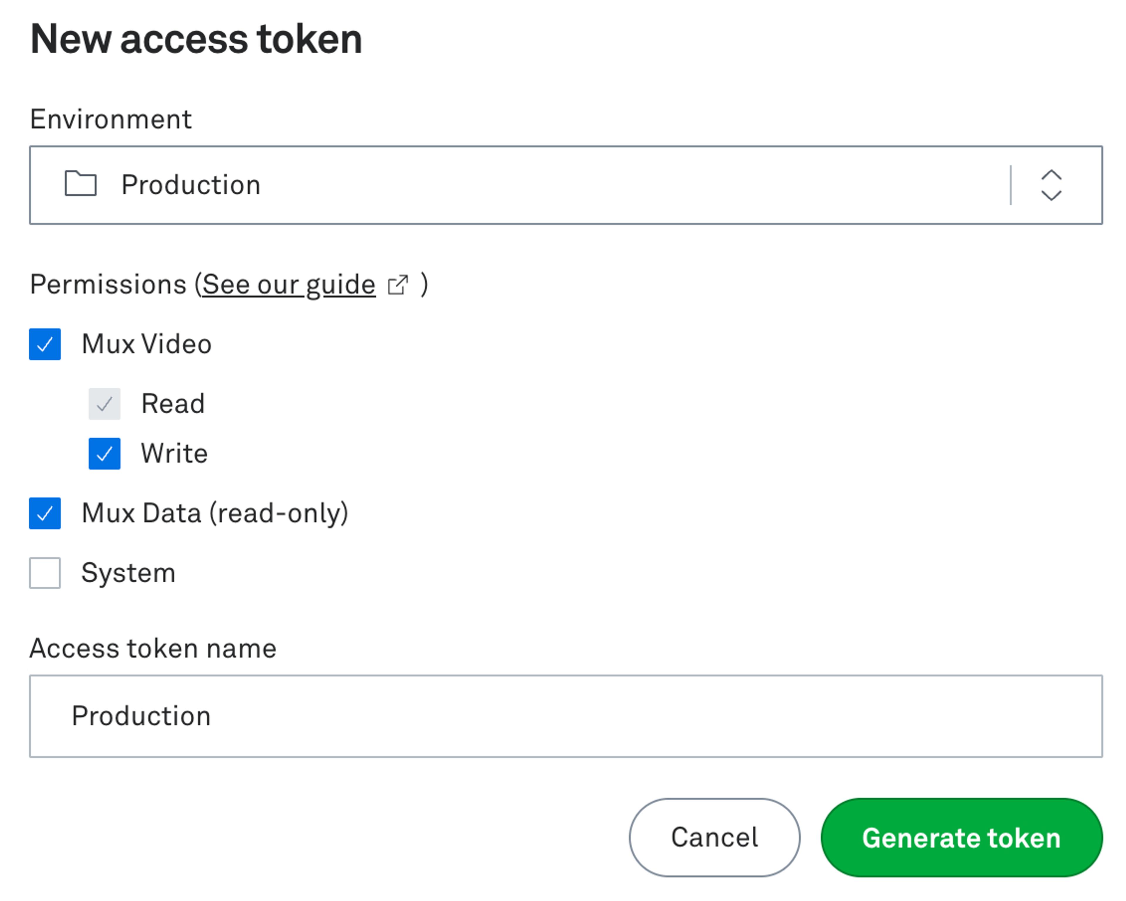 Creating a new Mux access token