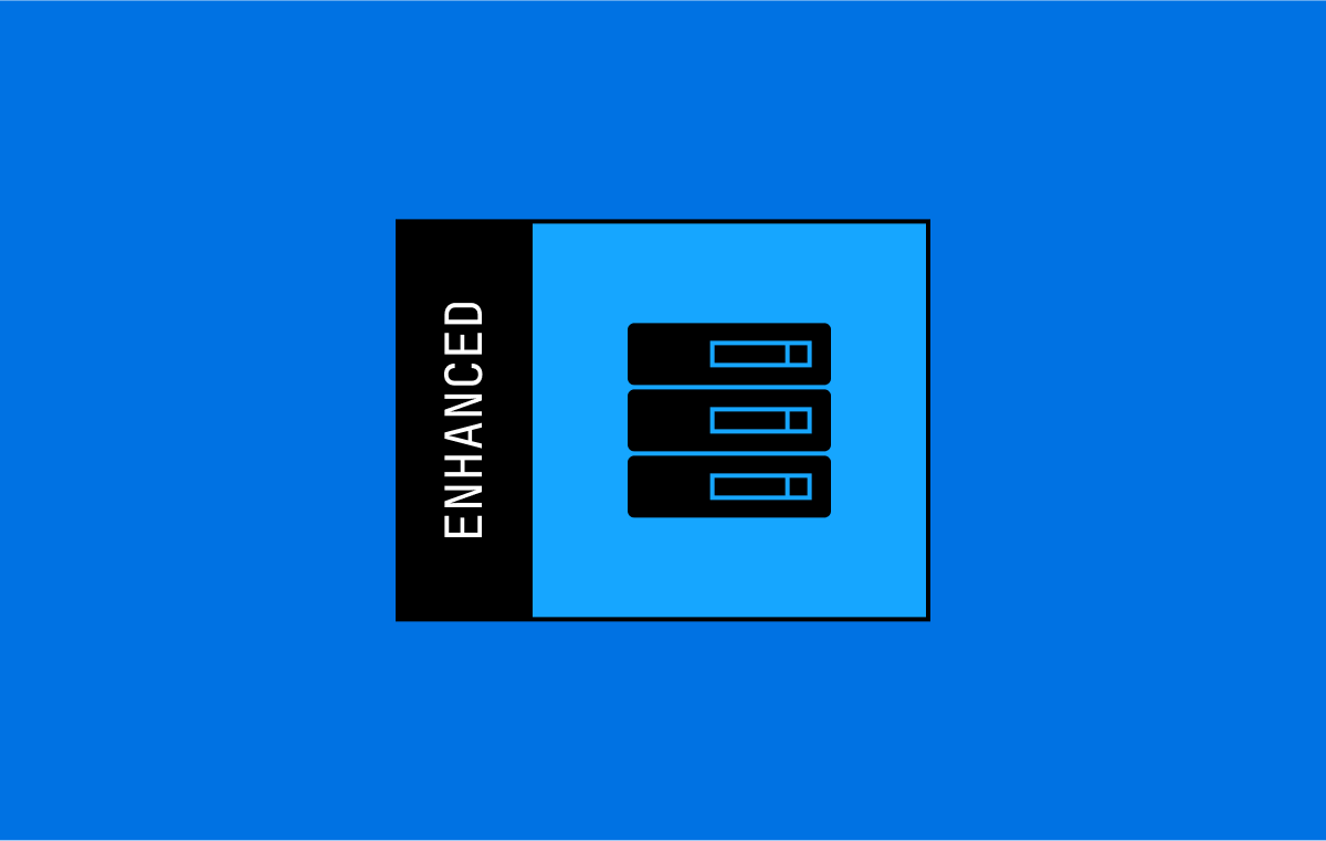 An icon of a CDN with the the word "enhanced" next to it