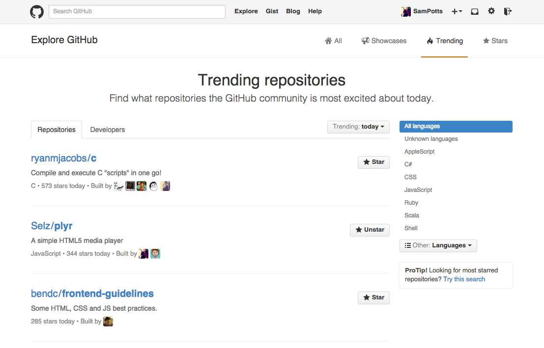 Screenshot of Github trending repository 