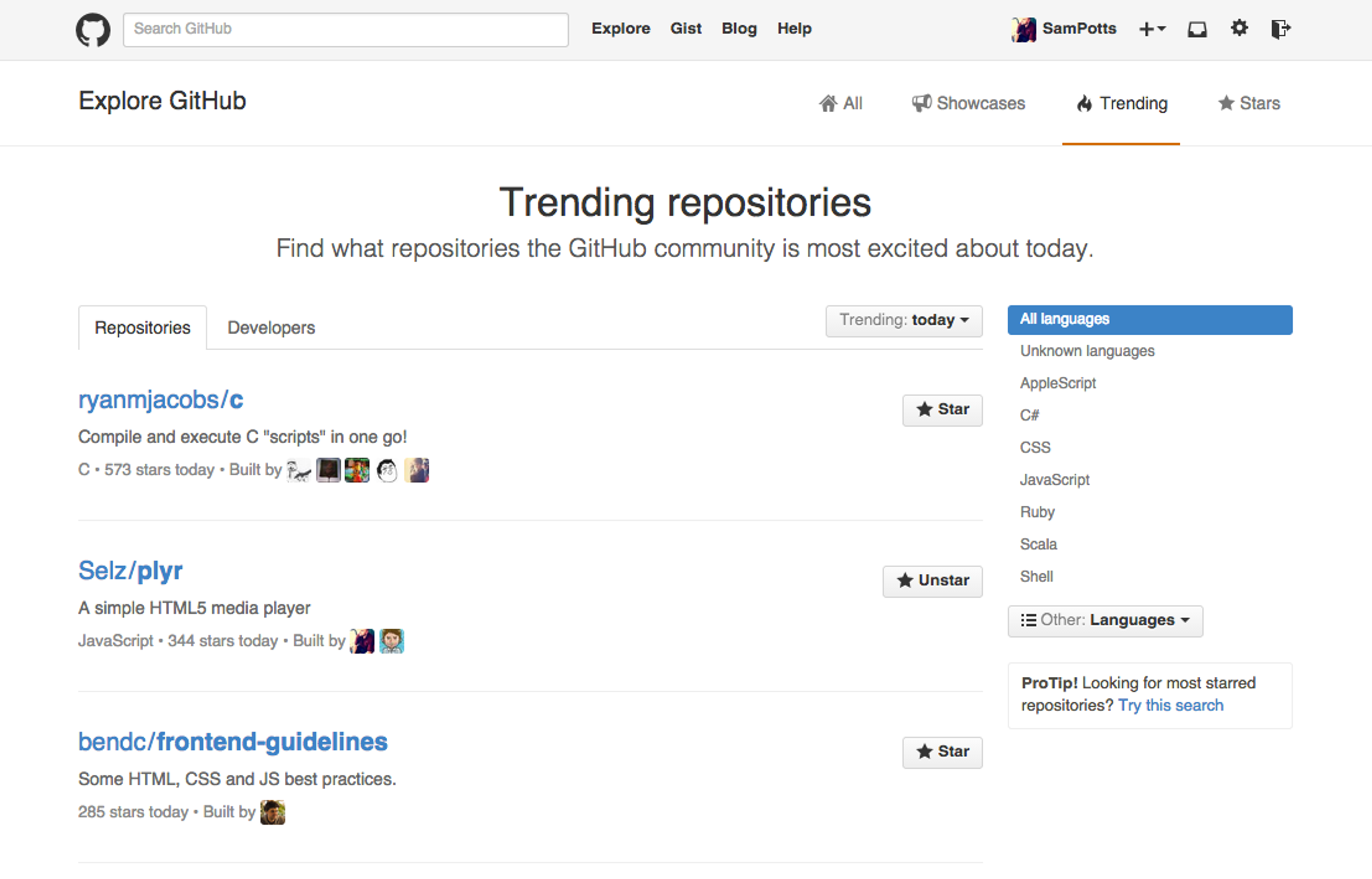 Screenshot of Github trending repository