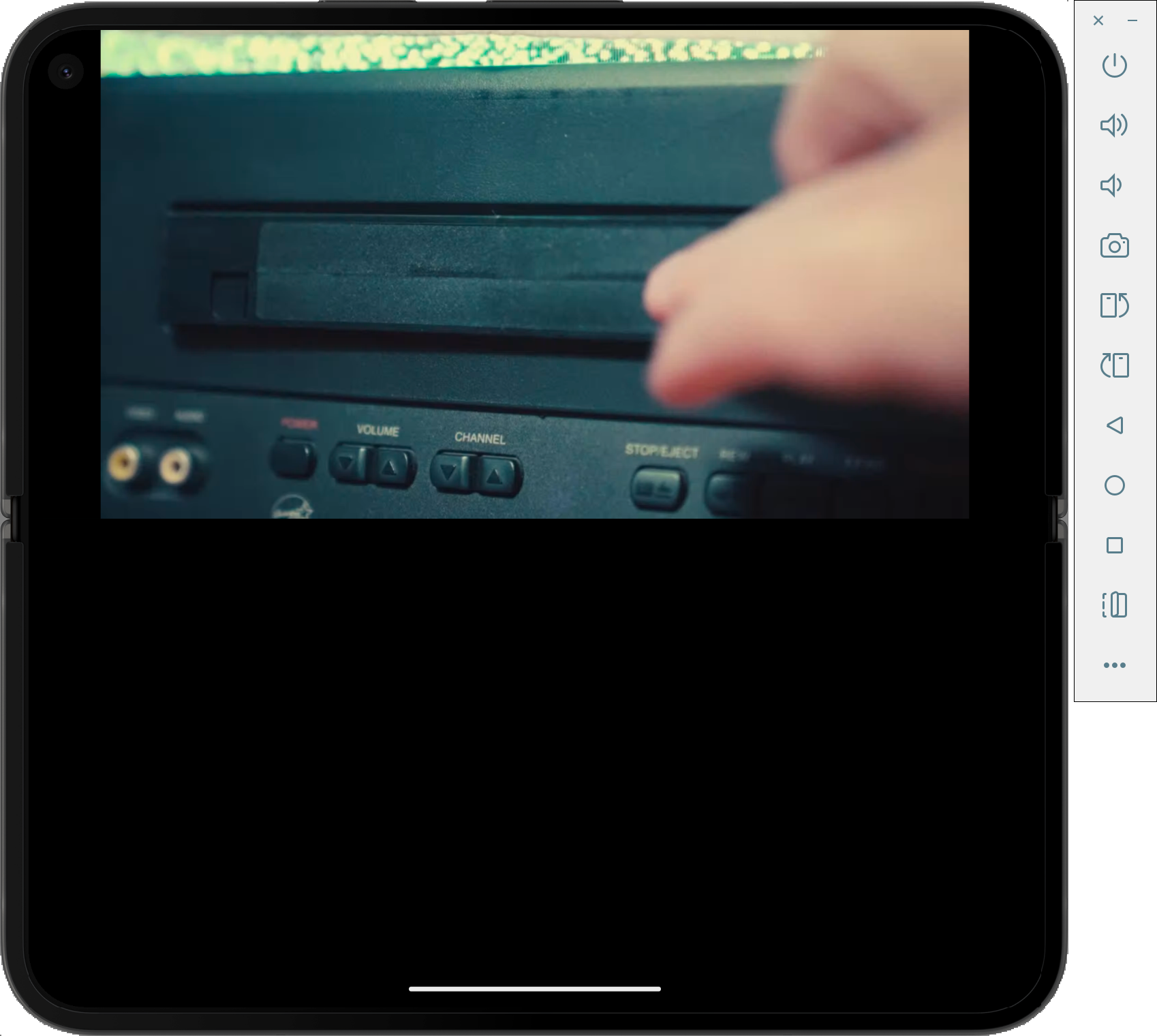 Fullscreen video on a folded Pixel 9 Pro Fold emulator, with the video on the top half and the bottom half left black