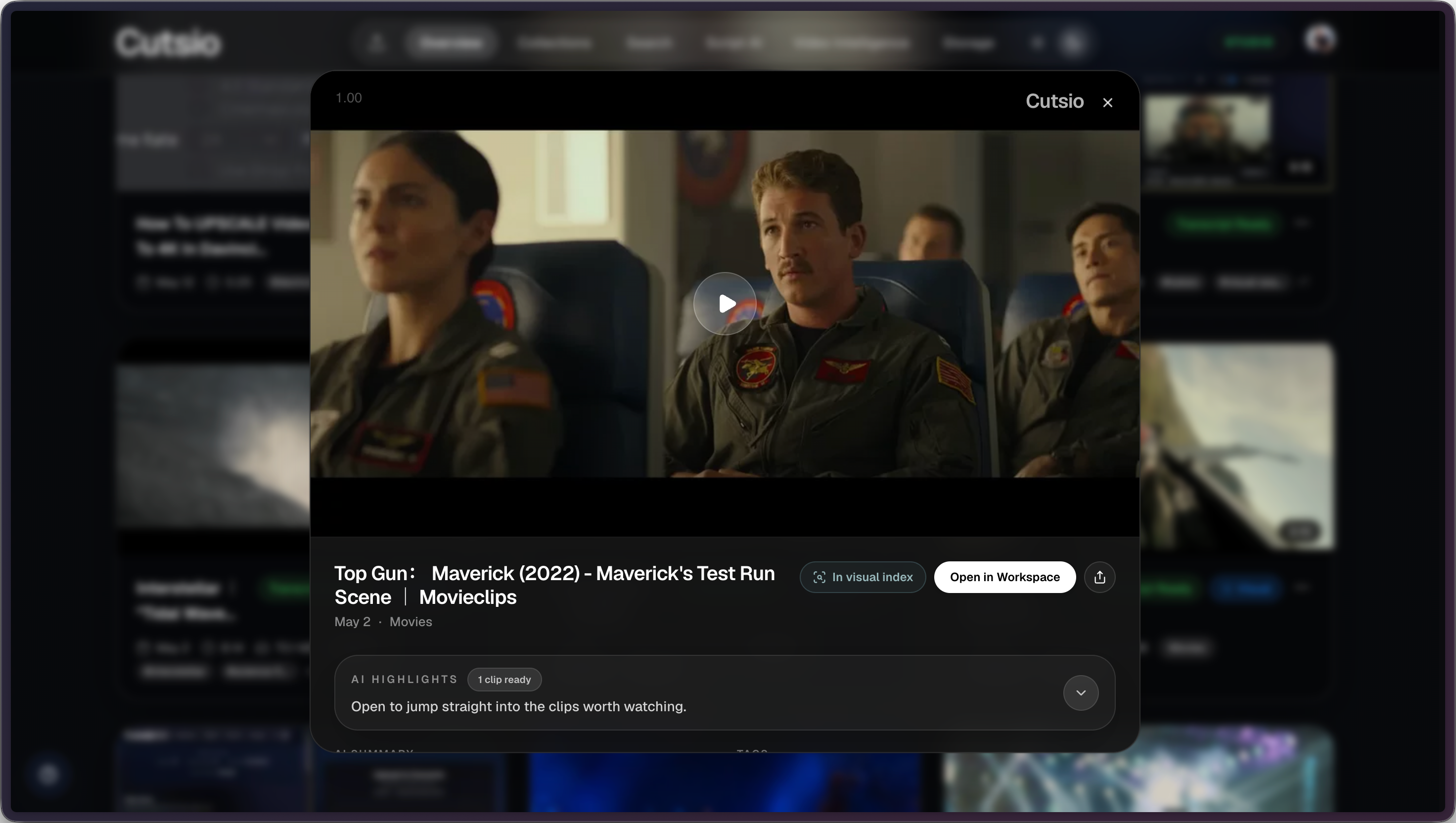 Scene from Top Gun on Cutsio site