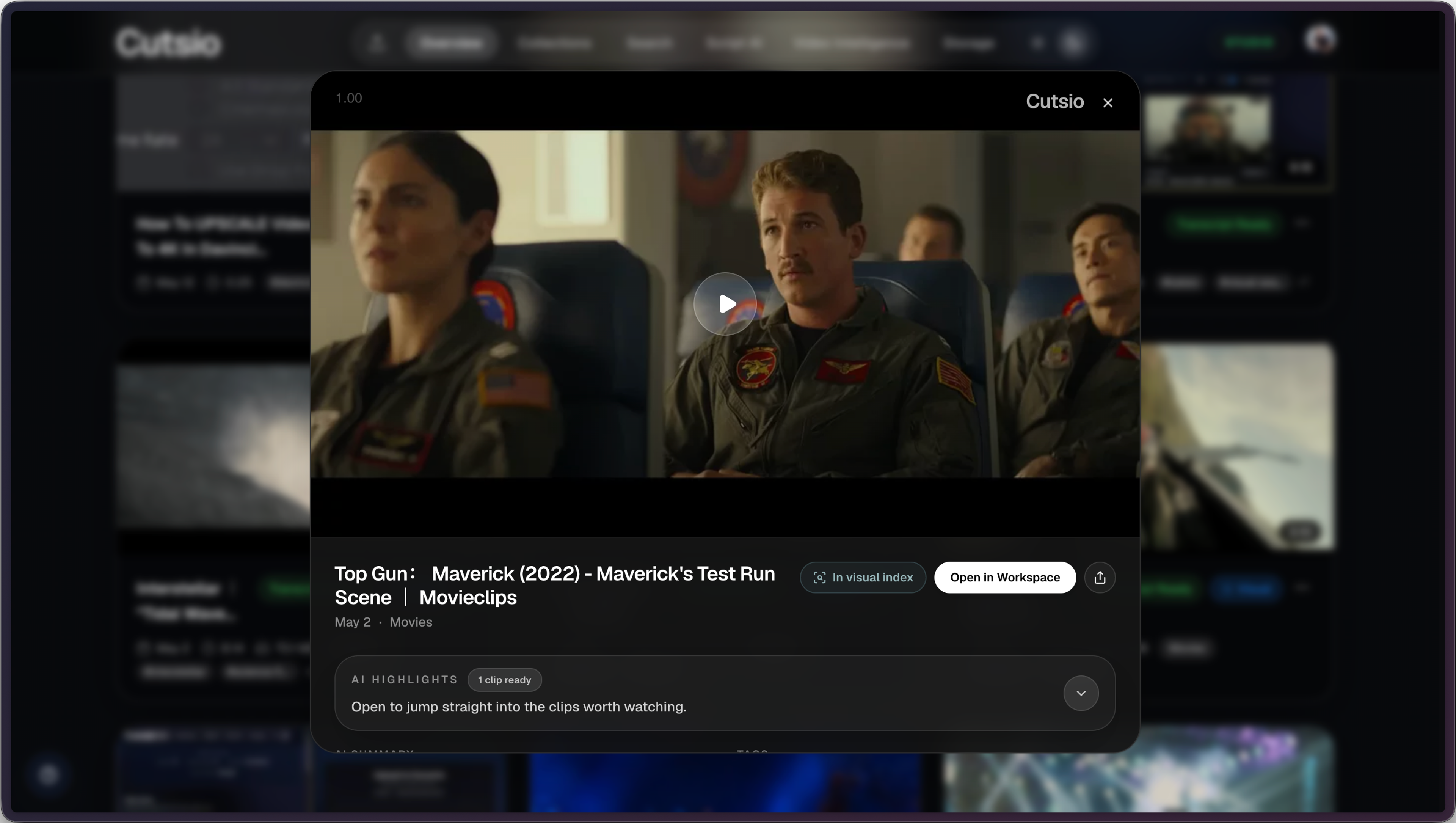 Scene from Top Gun on Cutsio site