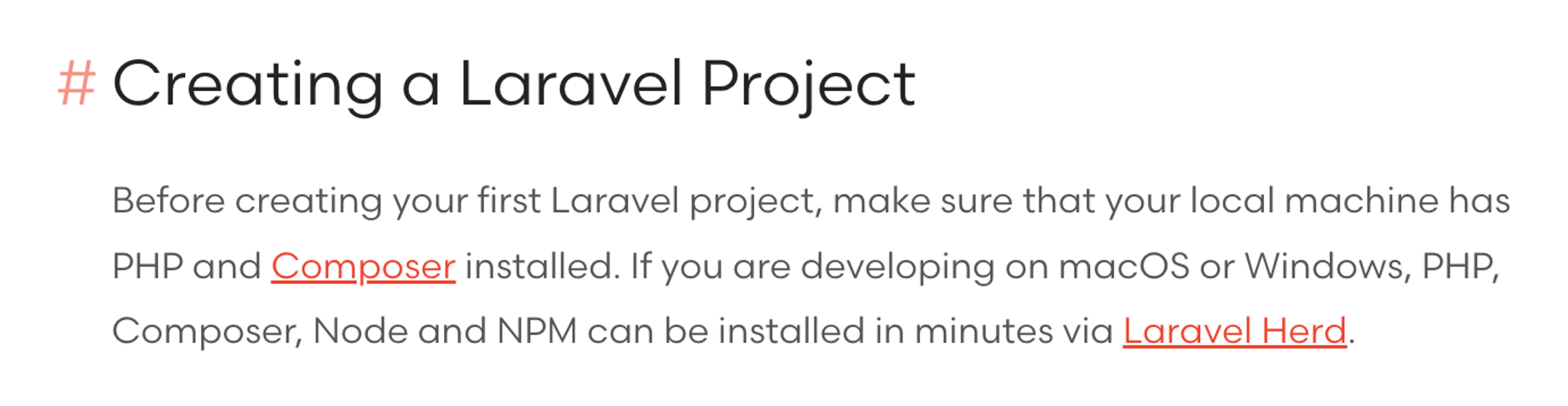 Instructions for creating a Laravel project