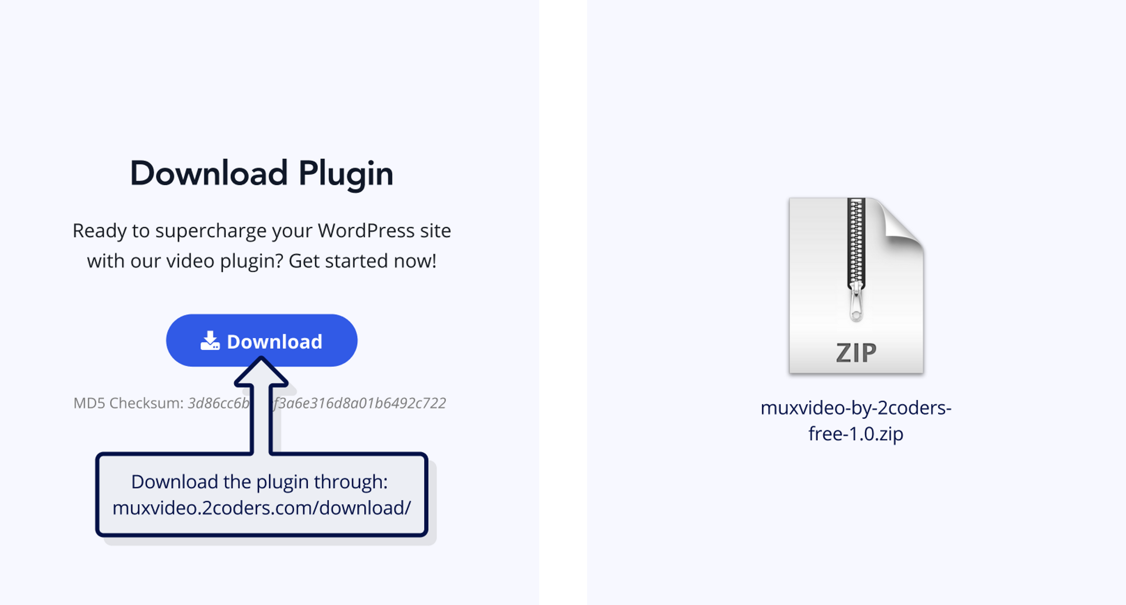 Screenshot showing how to download the Mux WordPress plugin by 2coders