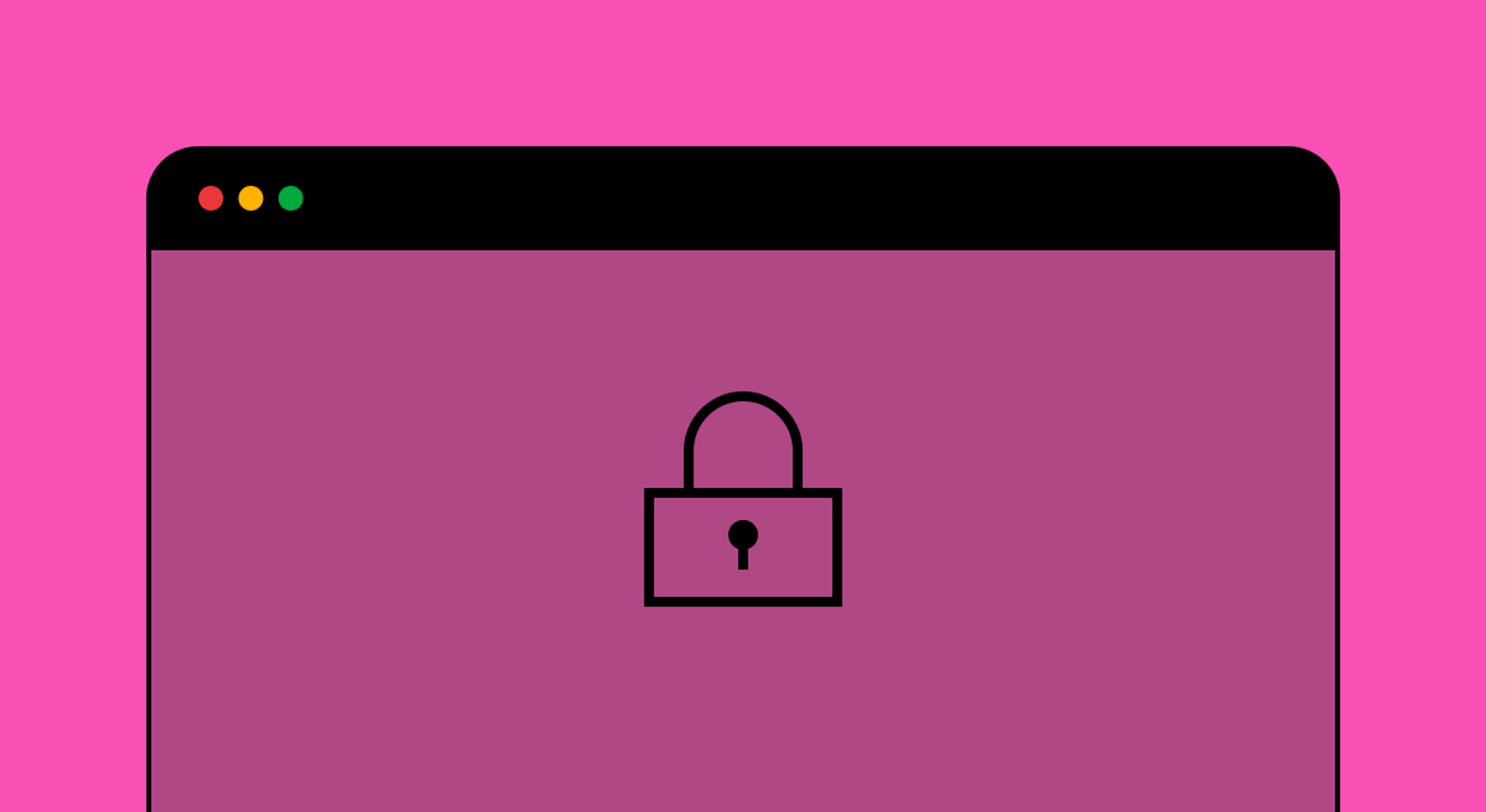 On a pink background is a locked video screen