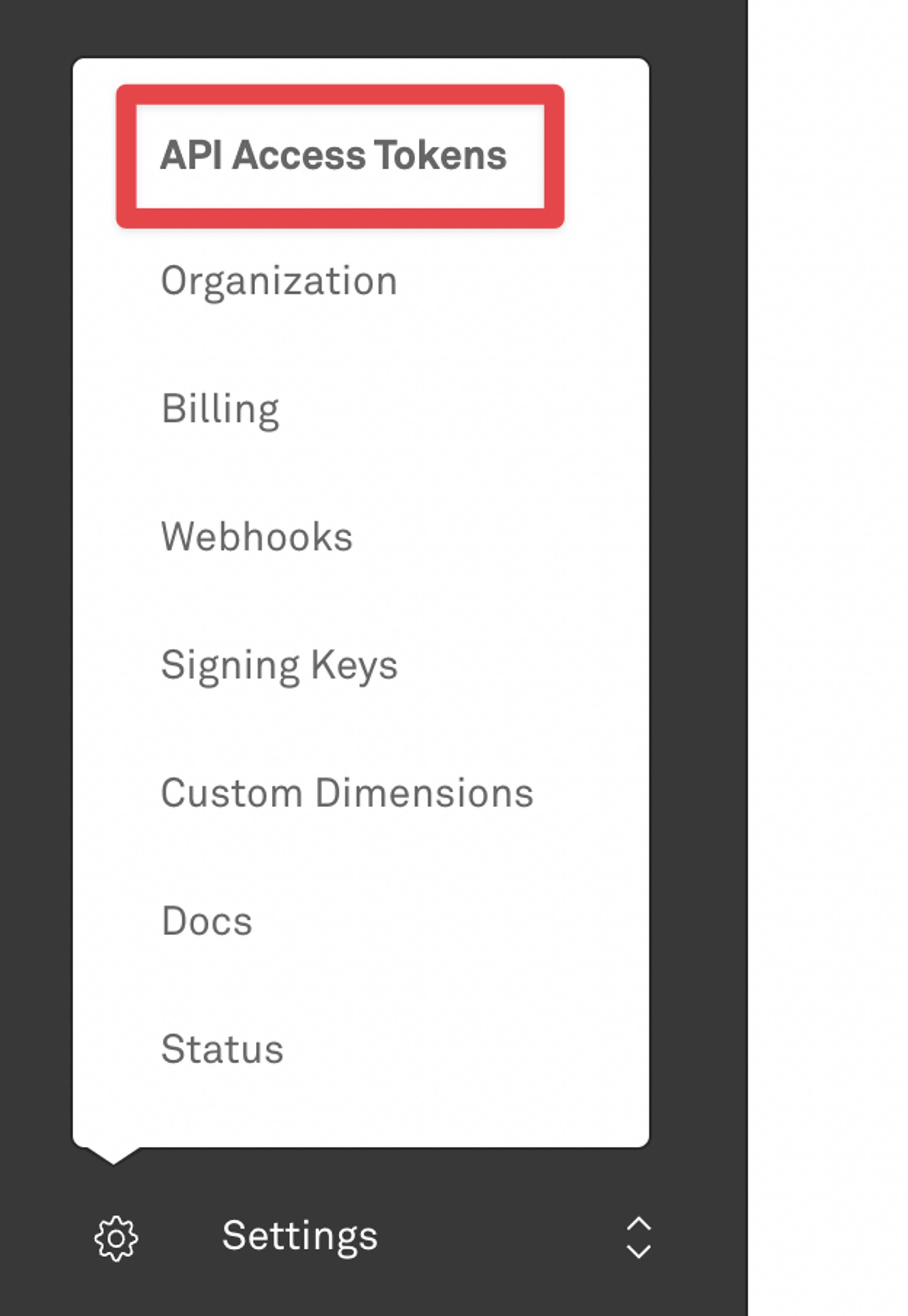 Picture showing where to find Mux Access Tokens