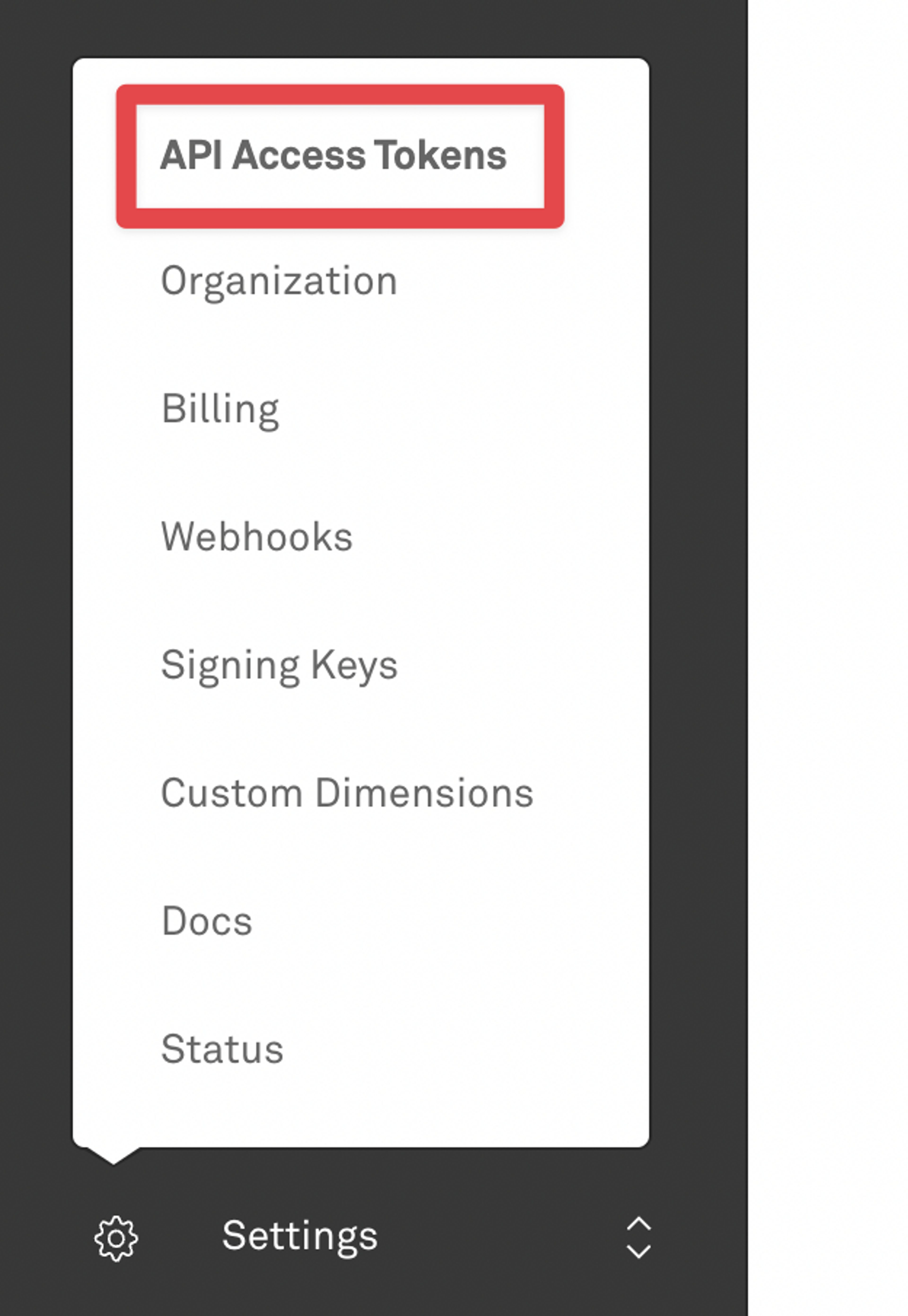 Picture showing where to find Mux Access Tokens