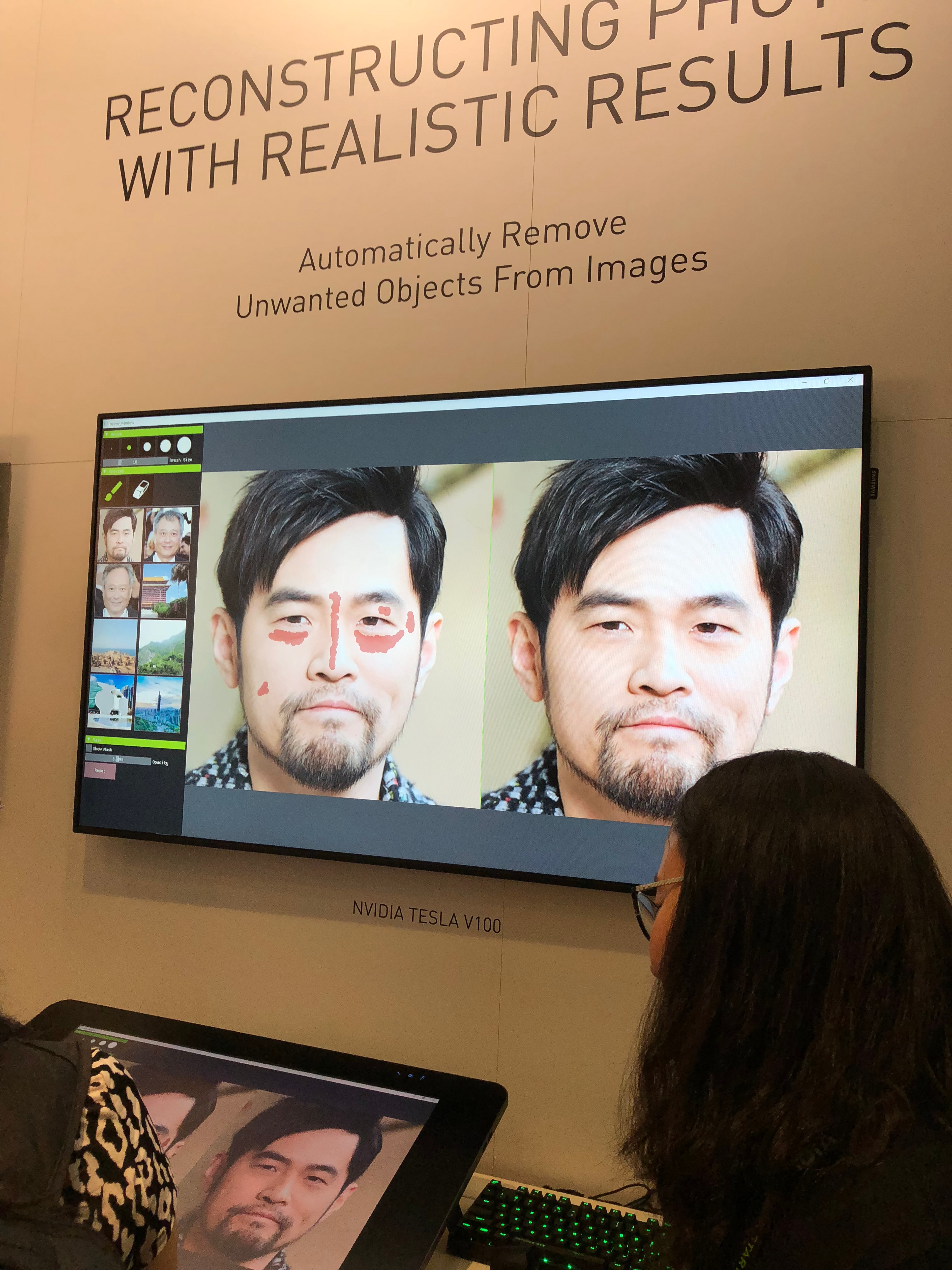 An image of Nvidia's live image editing technology at their booth