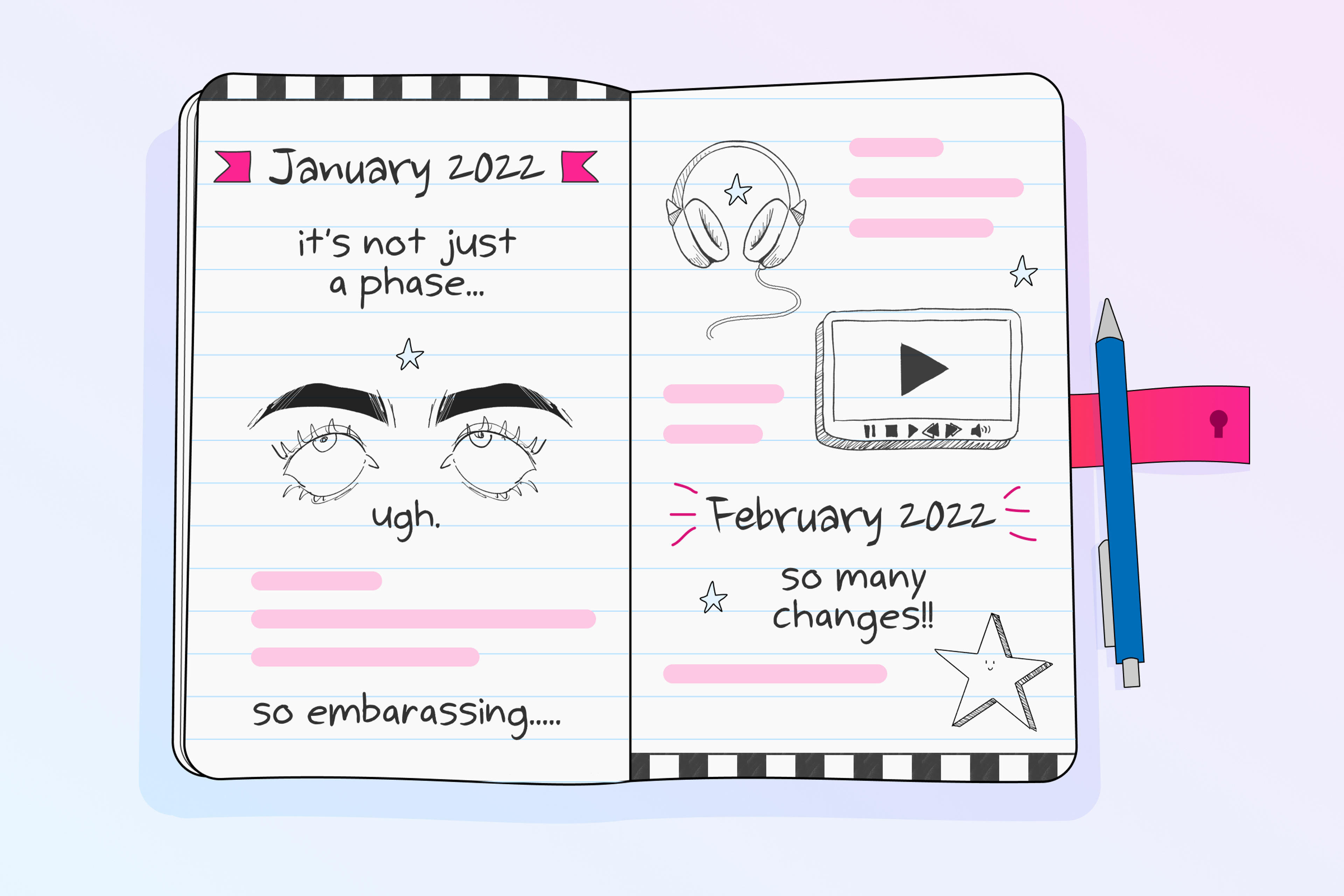 Open diary with teen angst phrases written in it