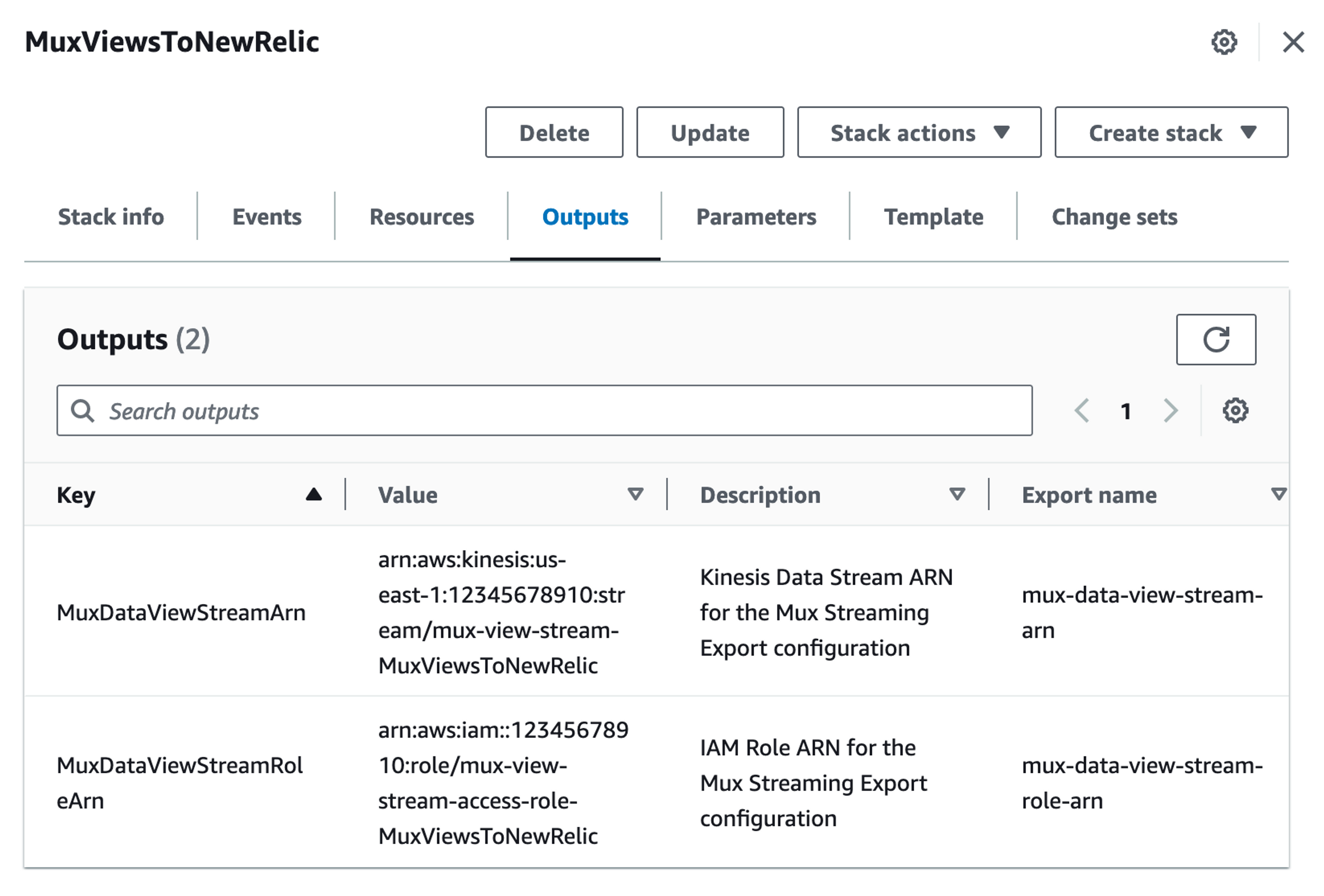 Mux Views to New Relic Kinesis configuration screenshot