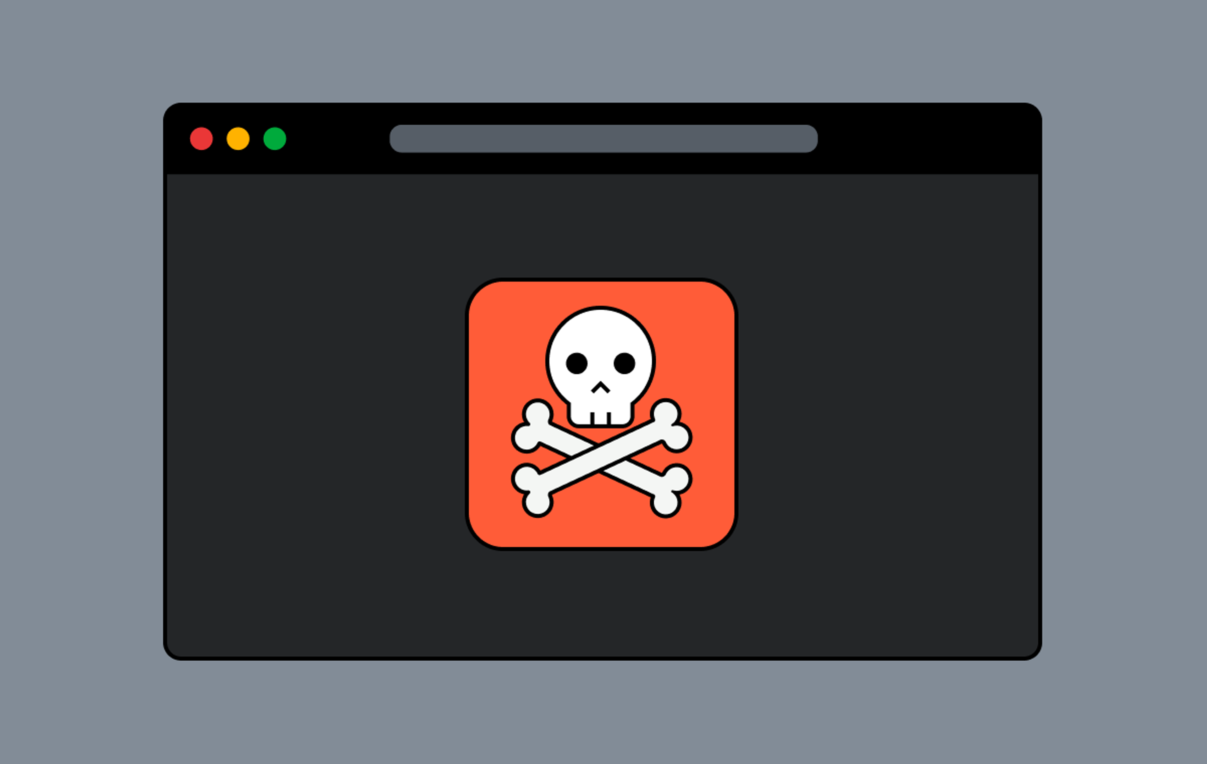 Skull and crossbones on an image of a browser screen